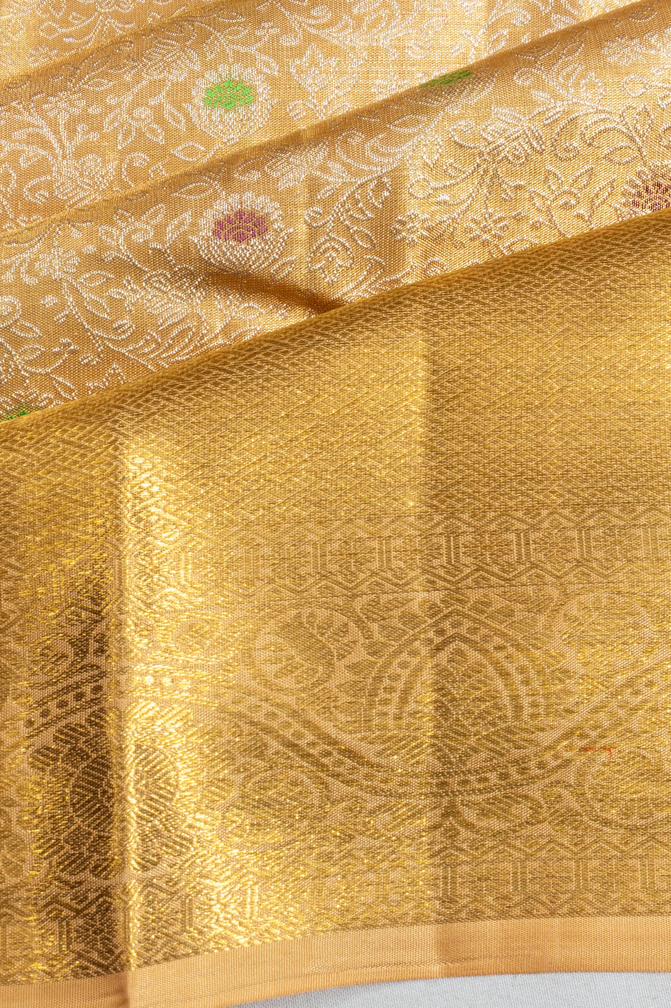 Kanchipuram Silk Tissue Brocade Gold Saree