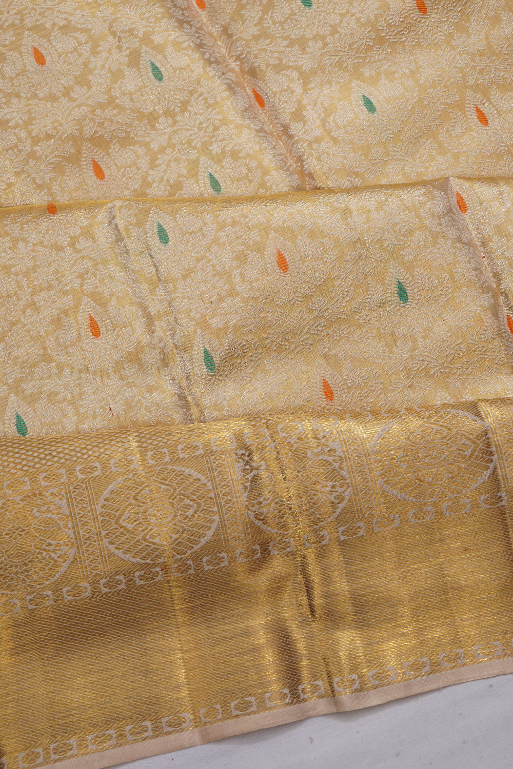 Kanchipuram Silk Tissue Brocade Gold Saree