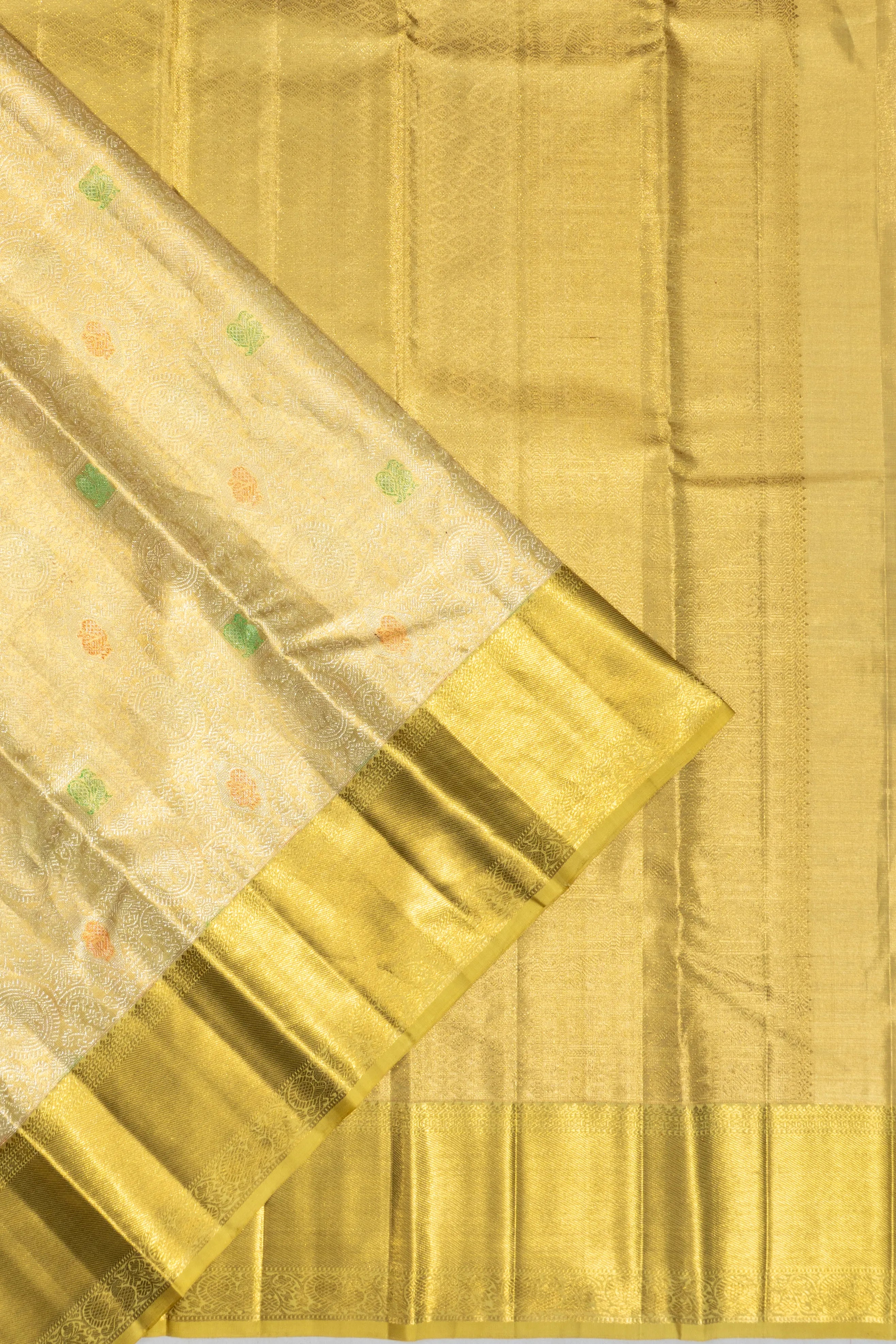 Kanchipuram Silk Tissue Brocade Gold Saree