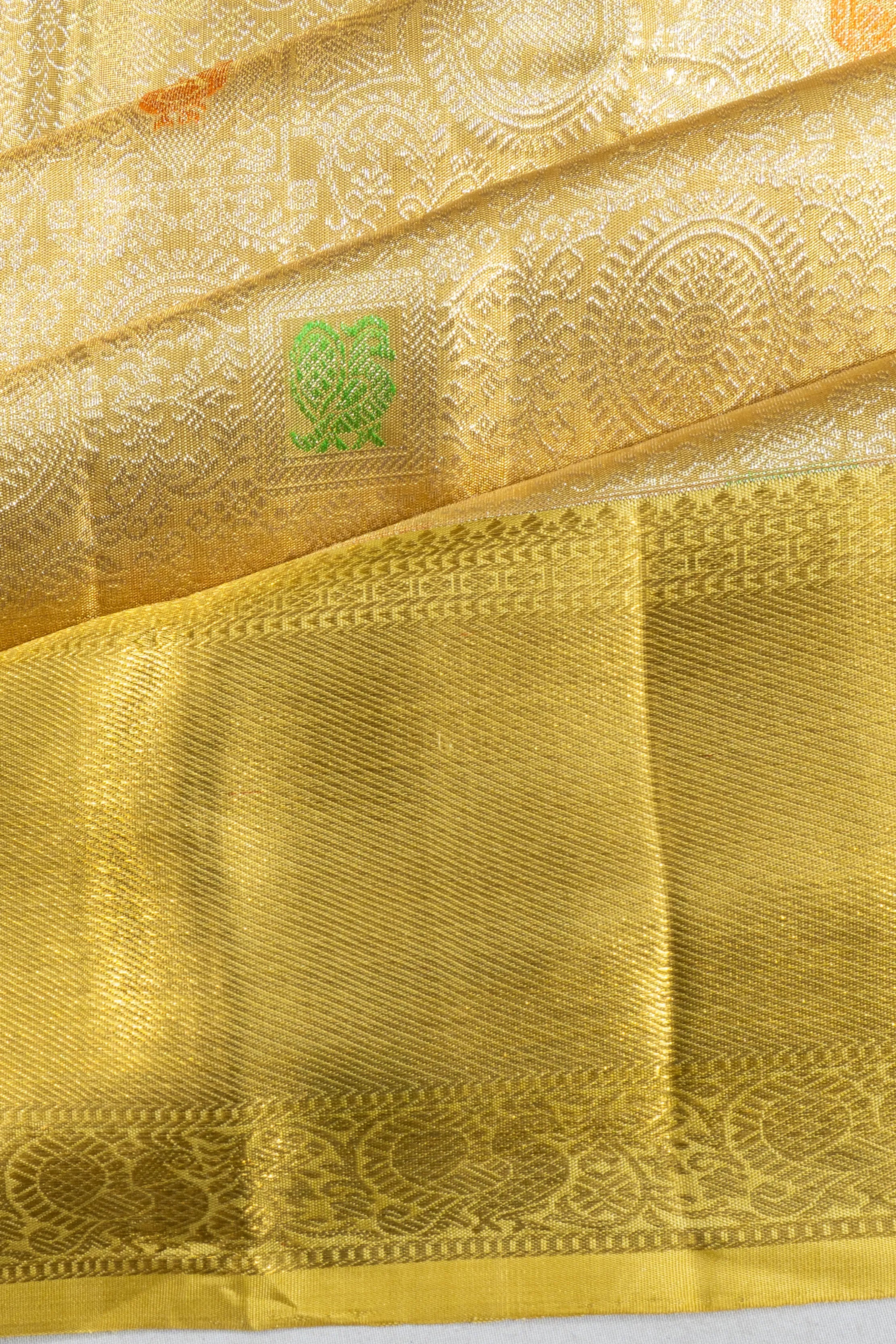 Kanchipuram Silk Tissue Brocade Gold Saree