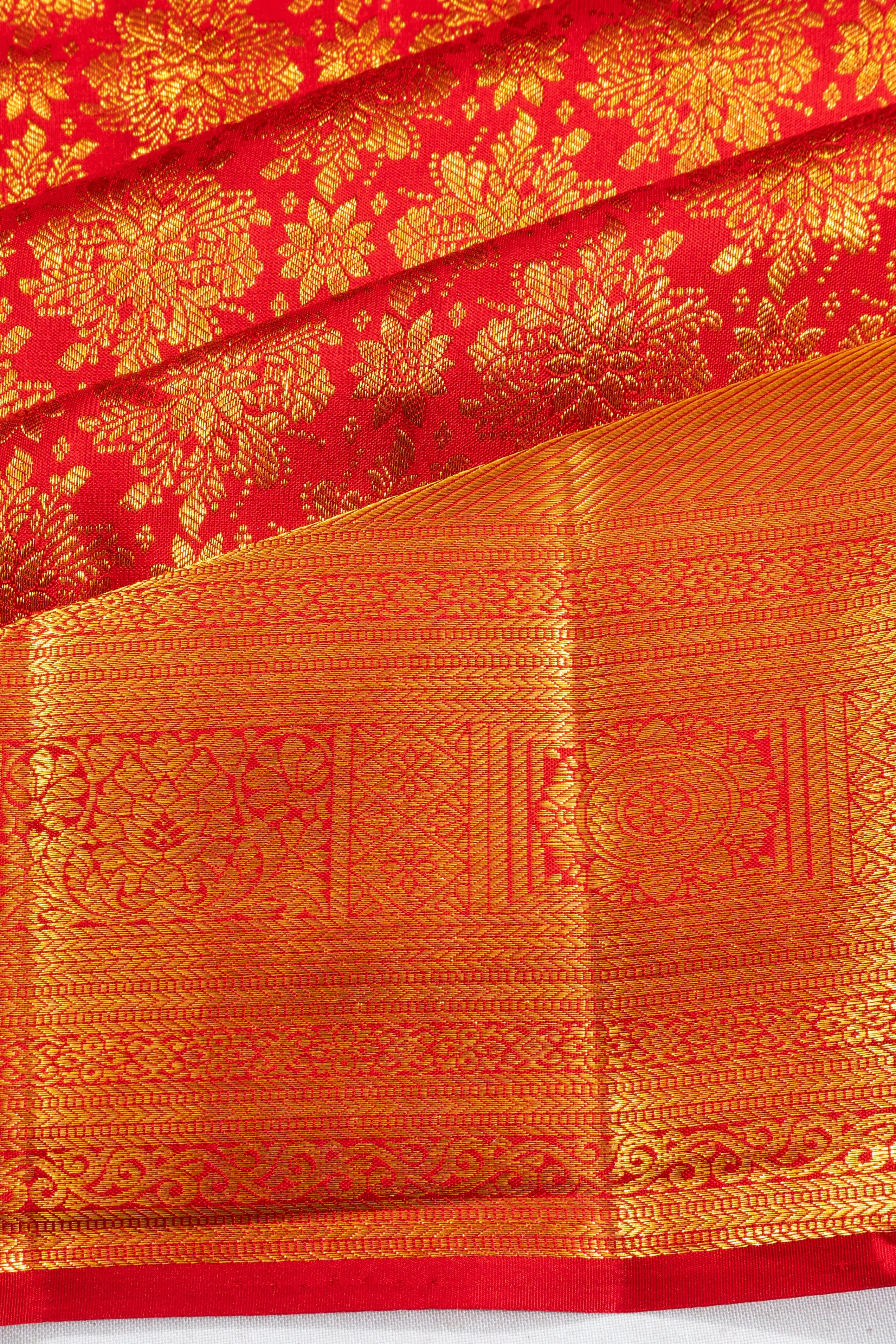 Kanchipuram Silk Brocade Red Saree