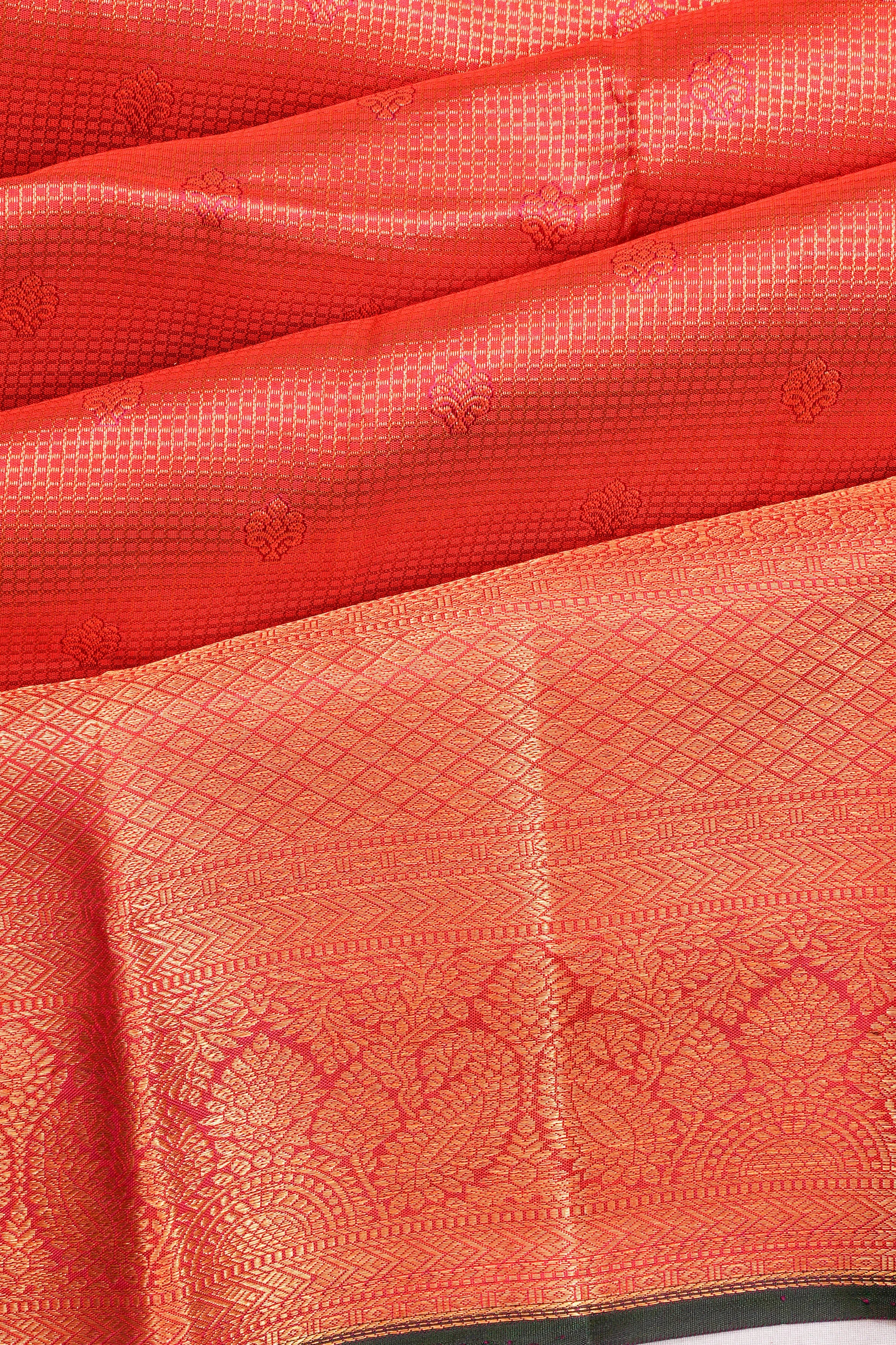 Kanchipuram Silk Checks And Butta Red Saree