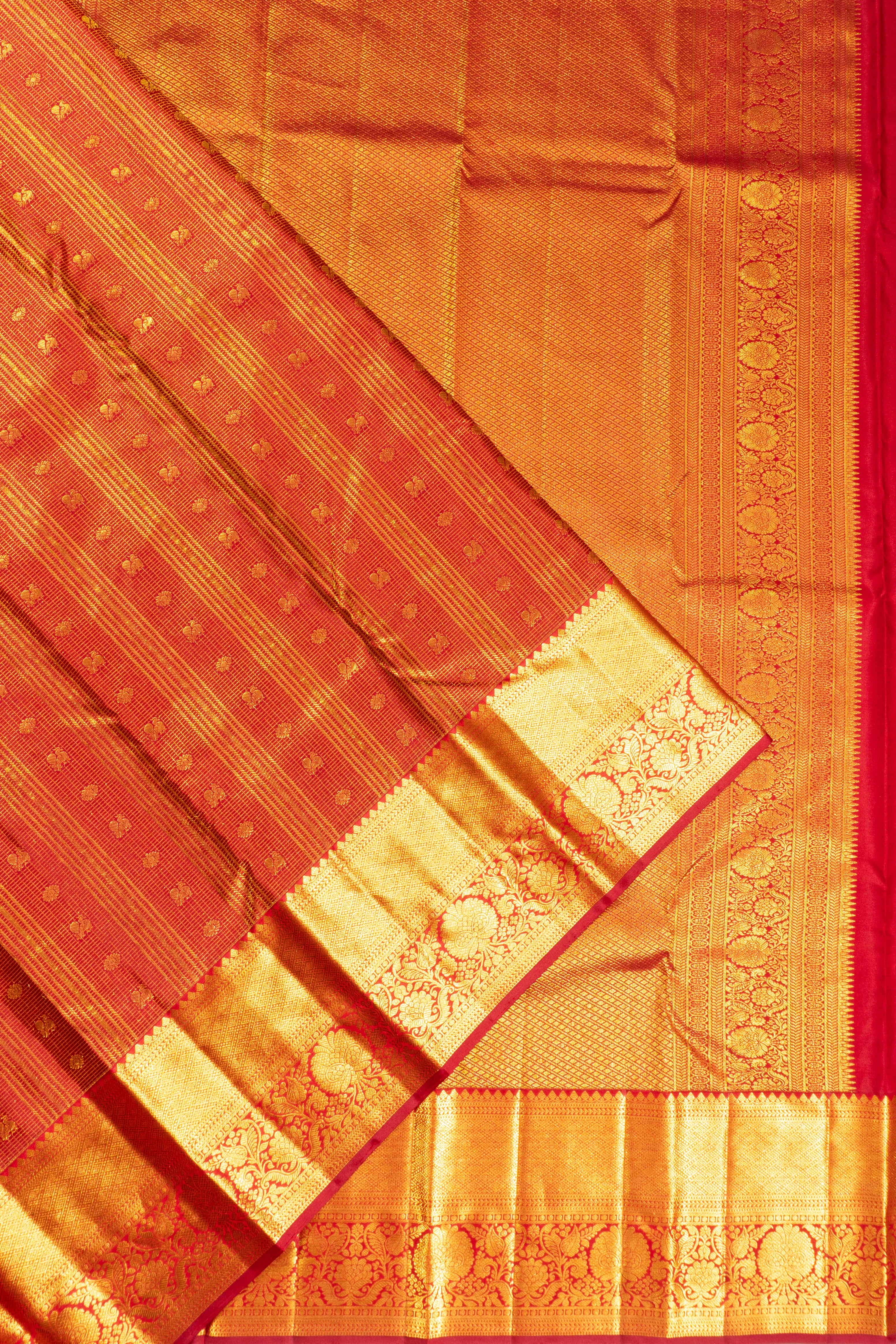 Kanchipuram Silk Checks And Butta Red Saree