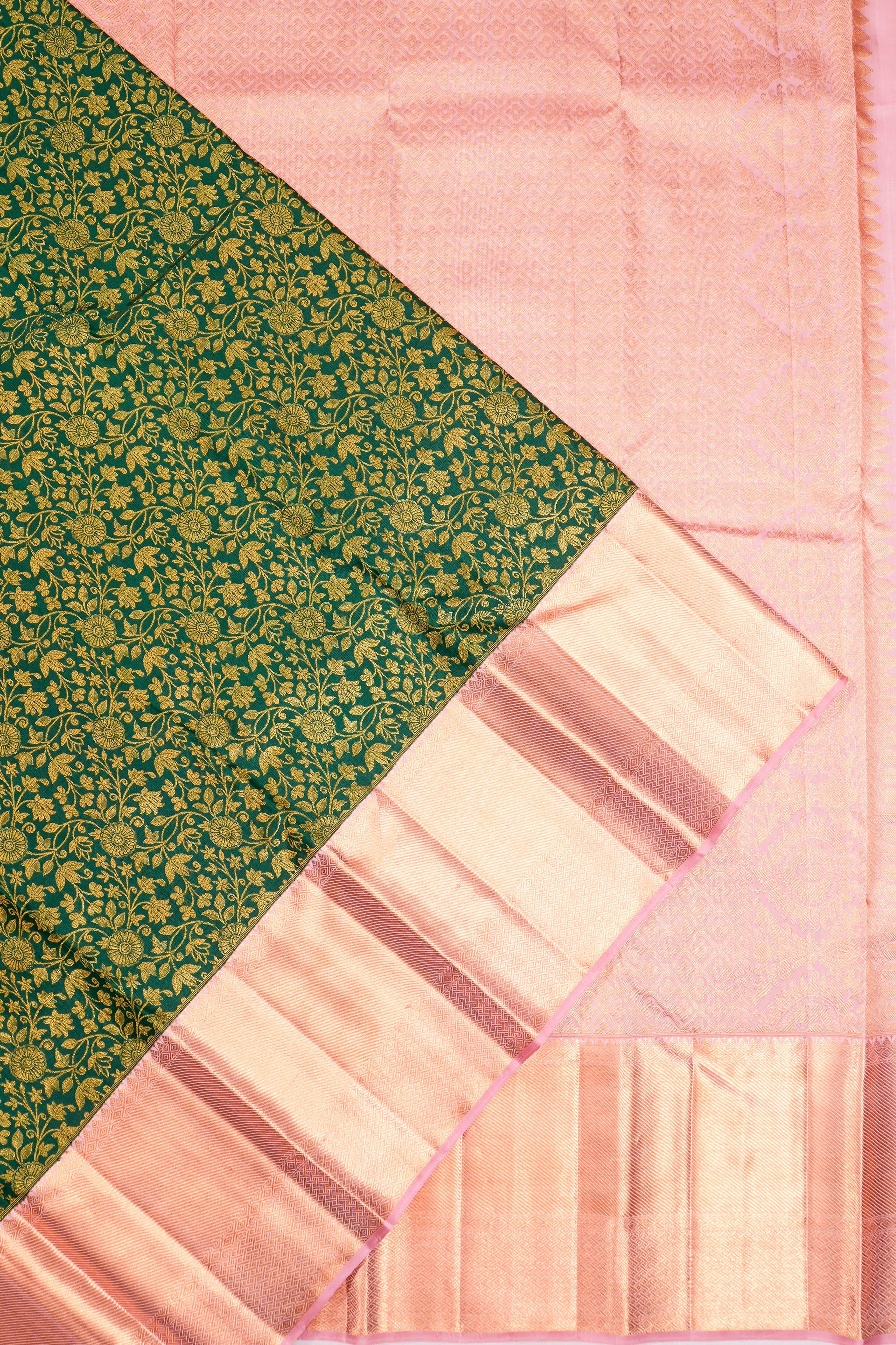 Kanchipuram Silk Brocade Bottle Green Saree