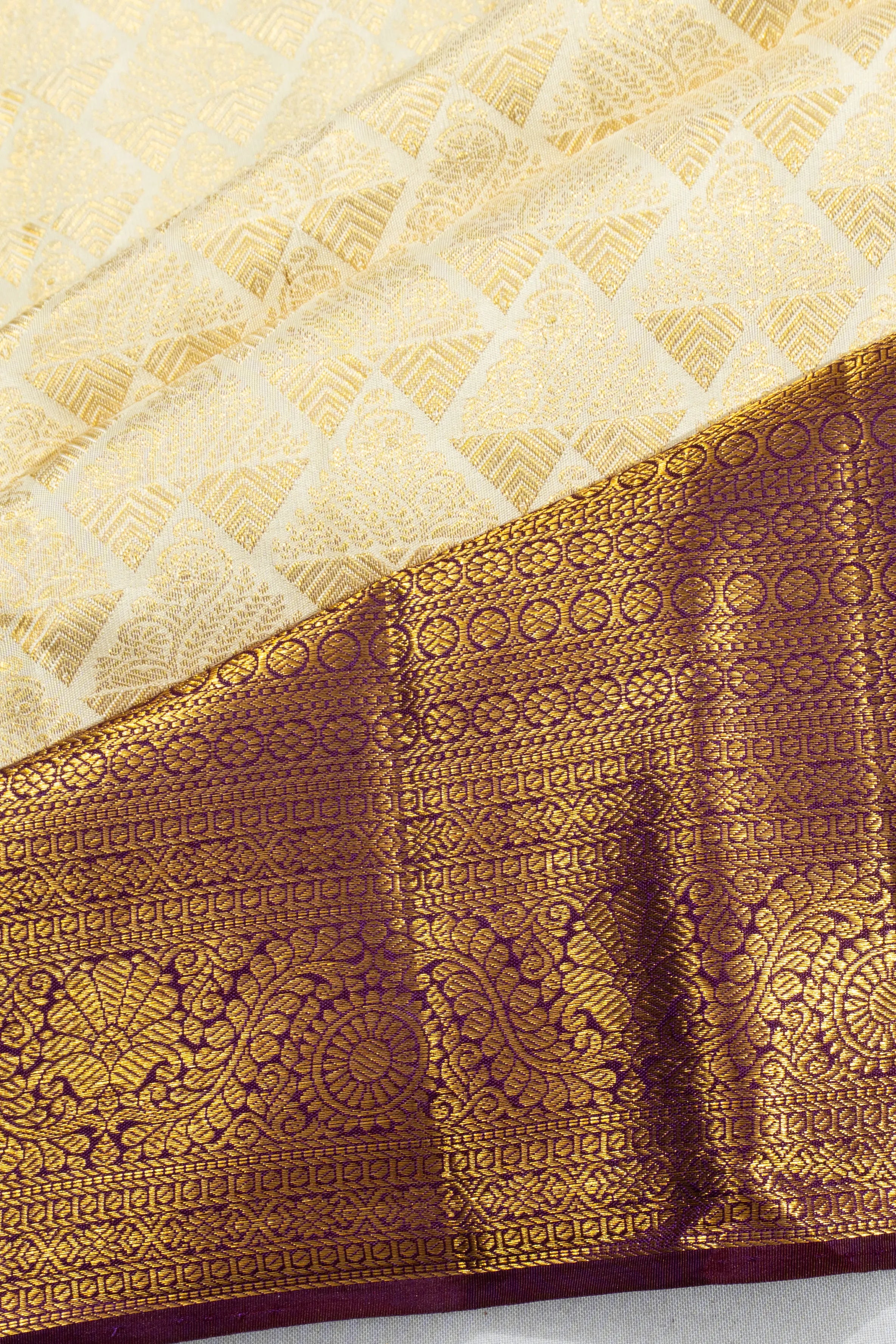 Kanchipuram Silk Brocade White Saree