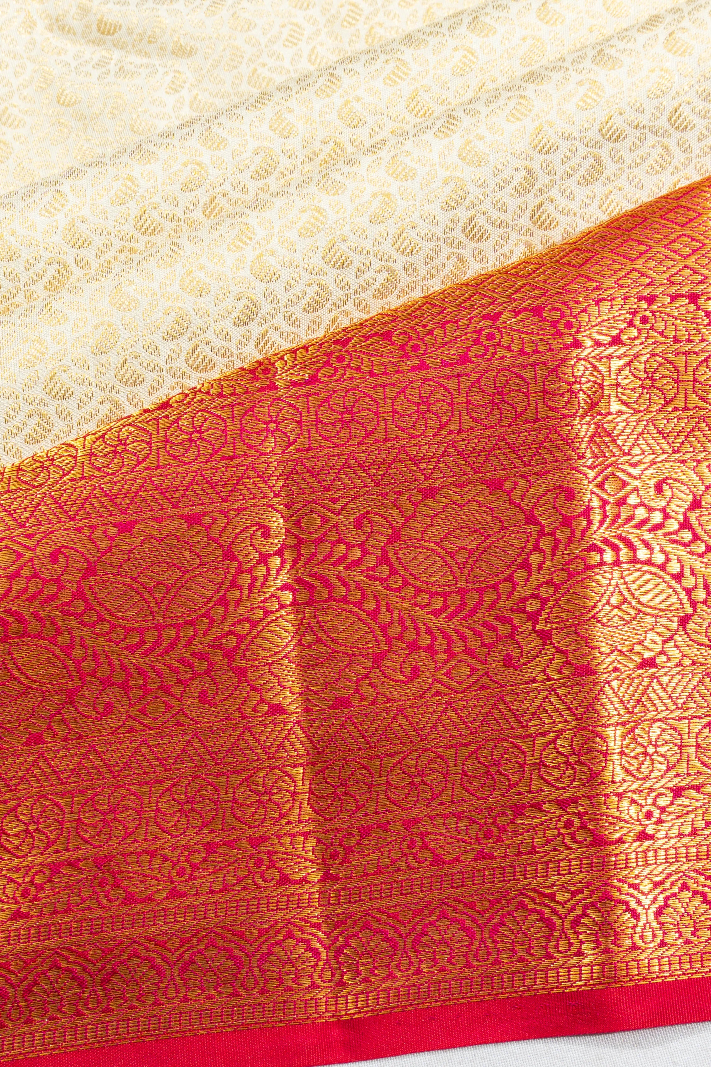 Kanchipuram Silk Brocade White Saree