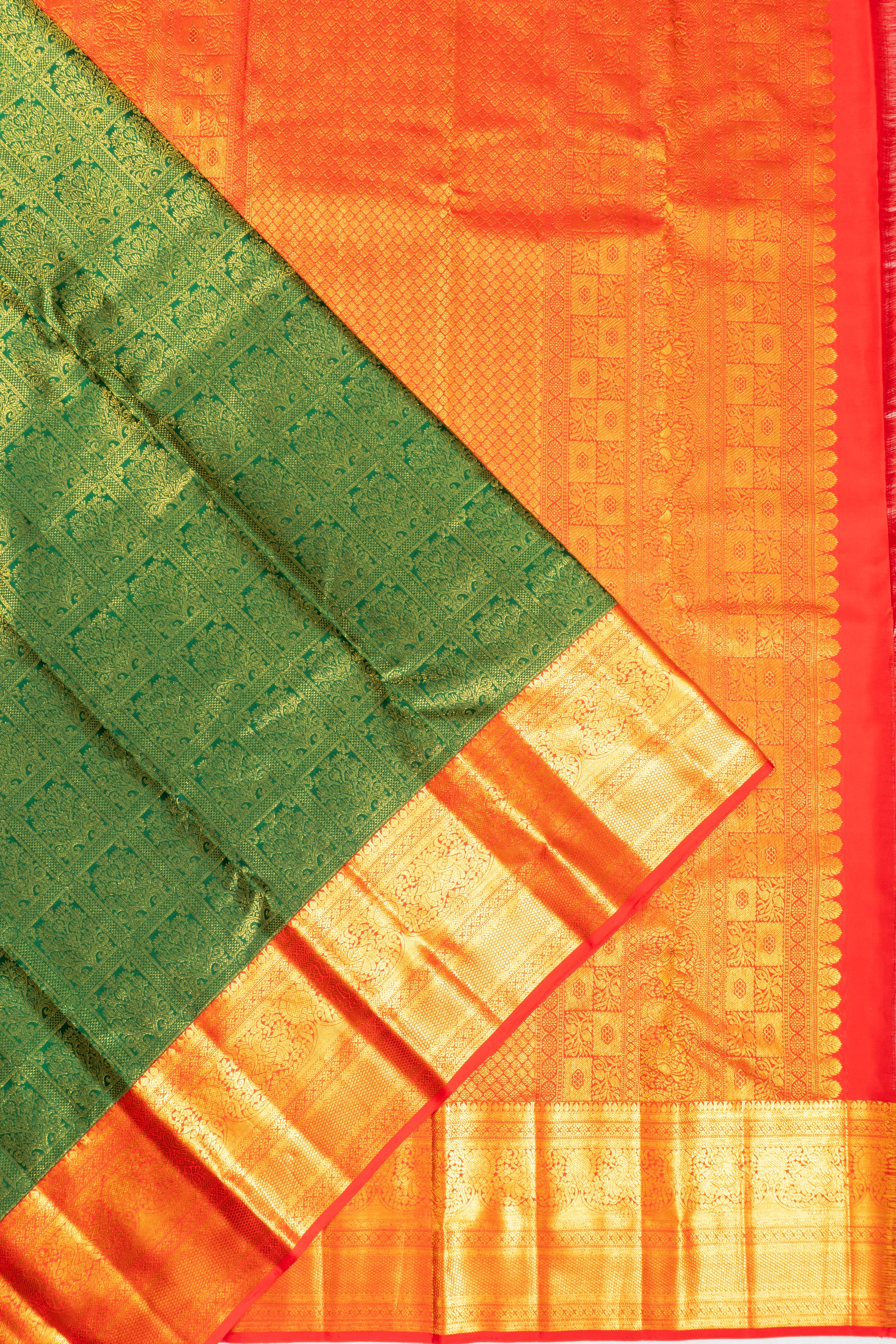 Kanchipuram Silk Brocade Dark Green Saree