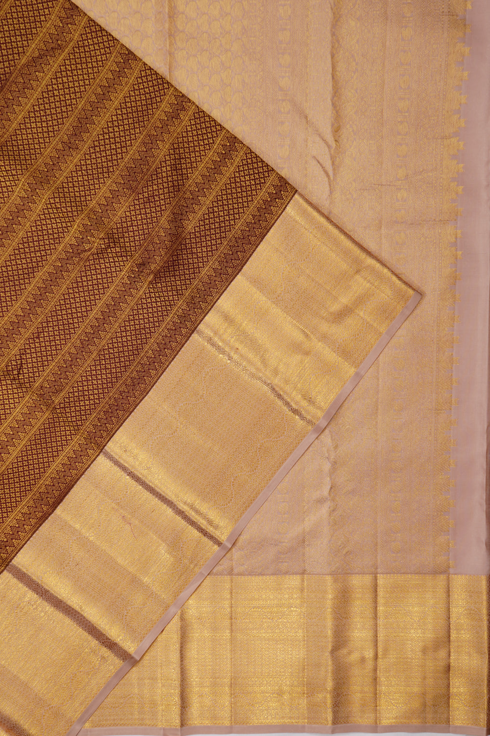 Kanchipuram Silk Brocade Brown Saree