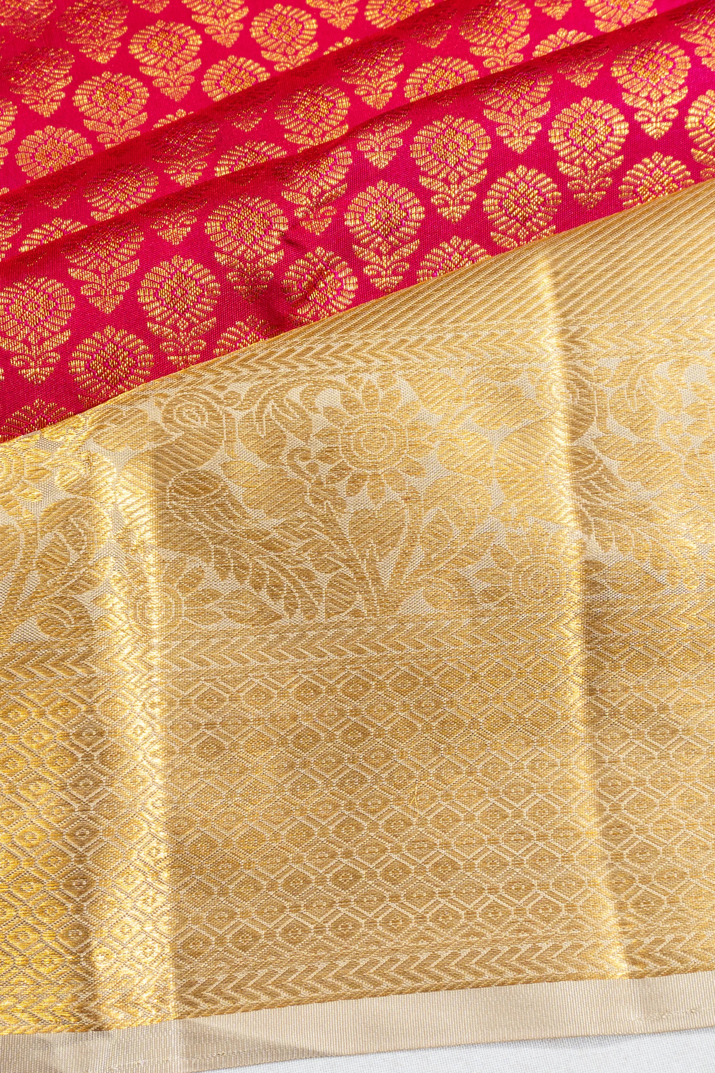 Kanchipuram Silk Brocade Reddish Pink Saree