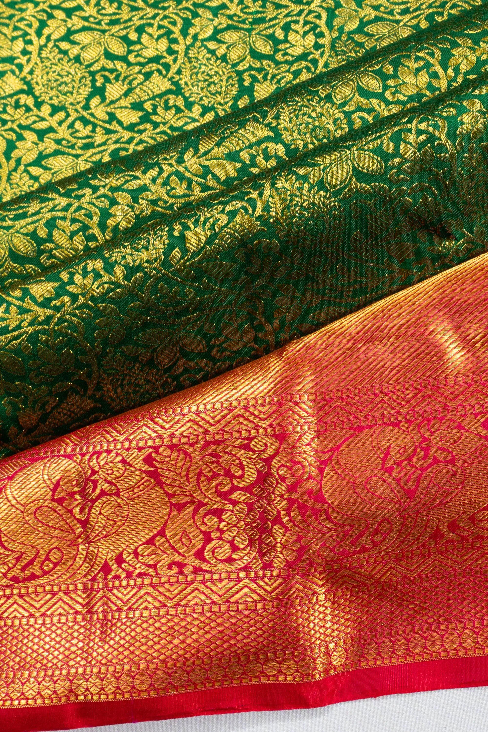 Kanchipuram Silk Brocade Dark Green Saree