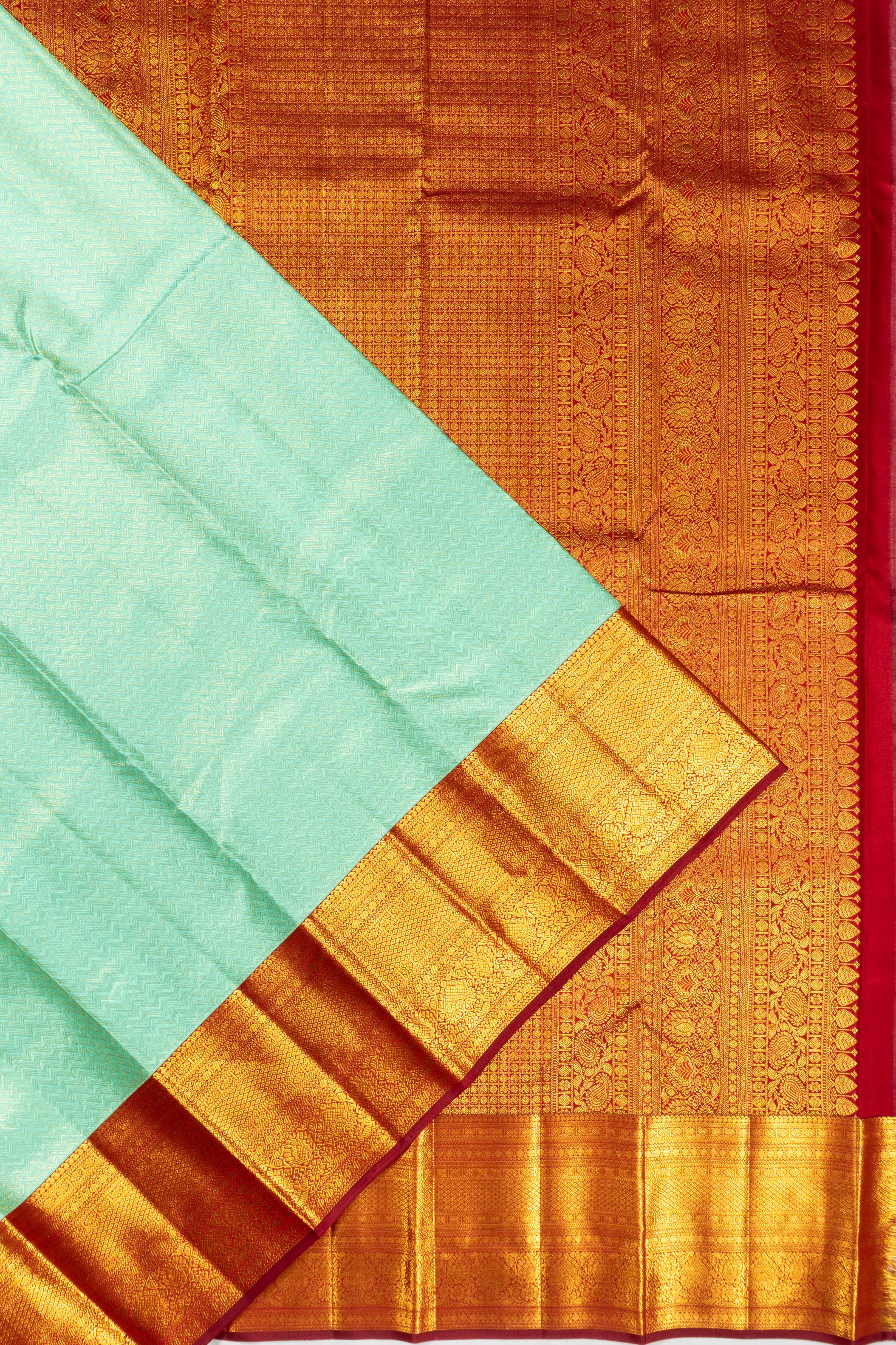 Kanchipuram Silk Tissue Chevron Brocade Sea Blue Saree