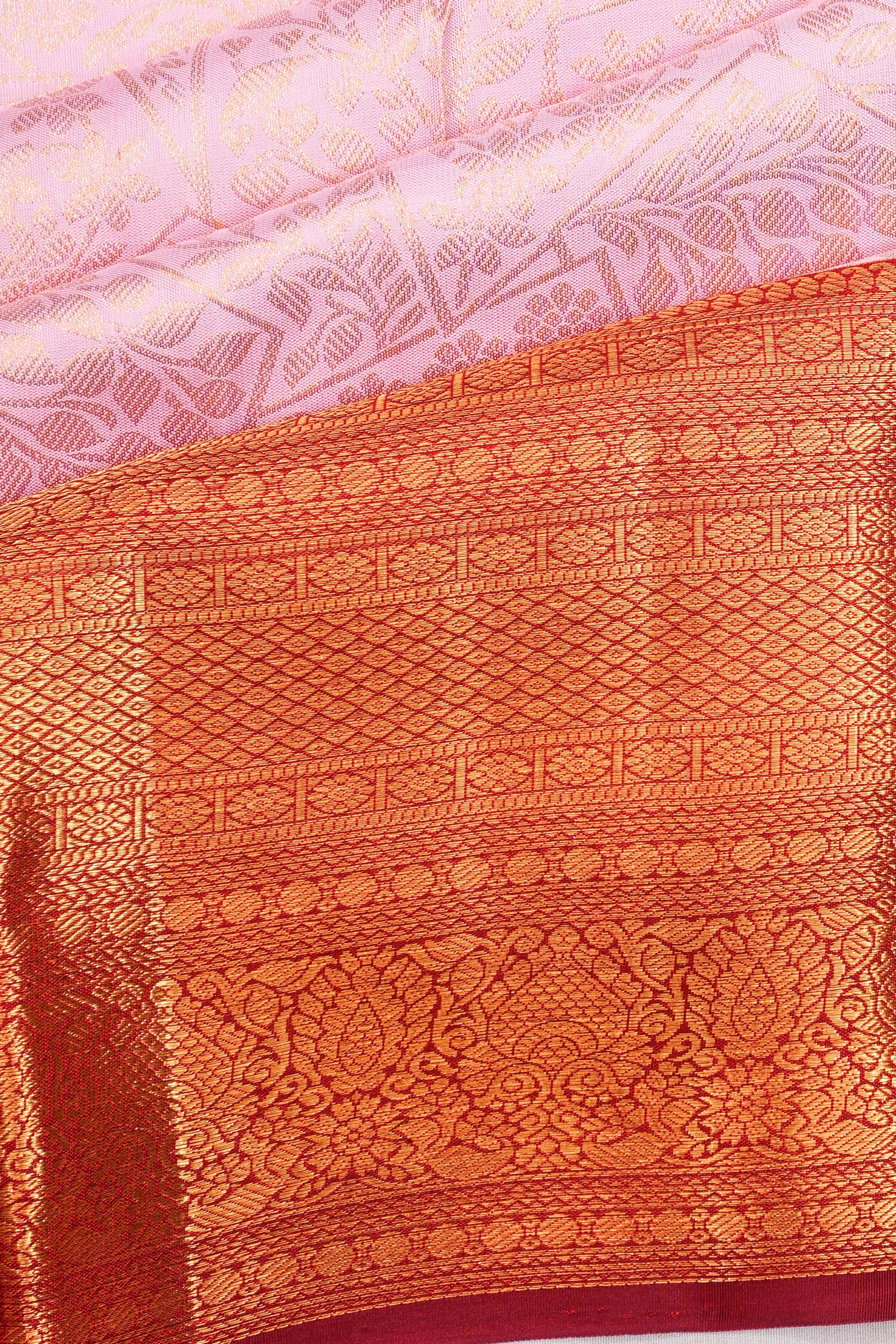 Kanchipuram Silk Brocade Pink Saree