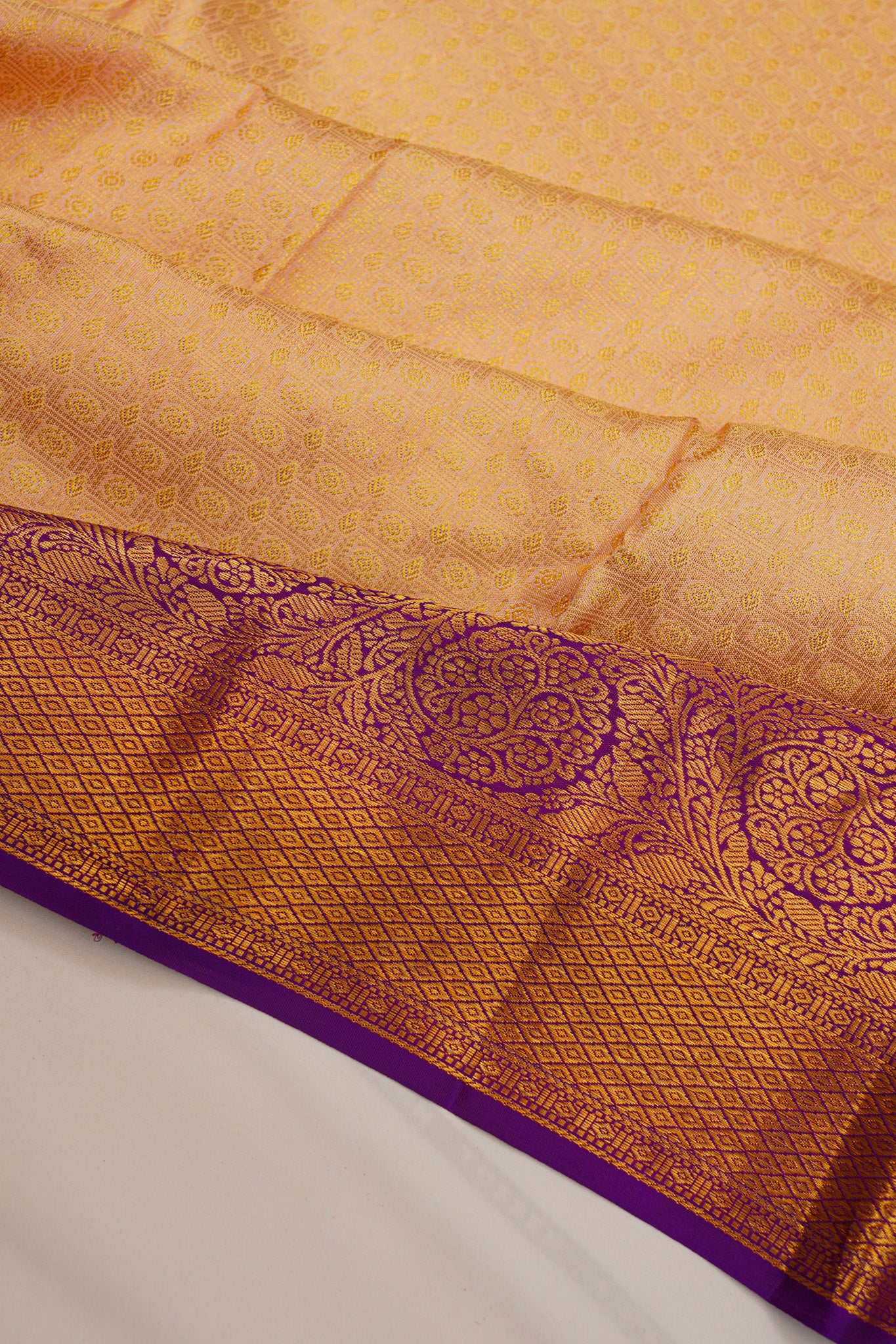 Kanchipuram Silk Checks And Butta Peach Saree