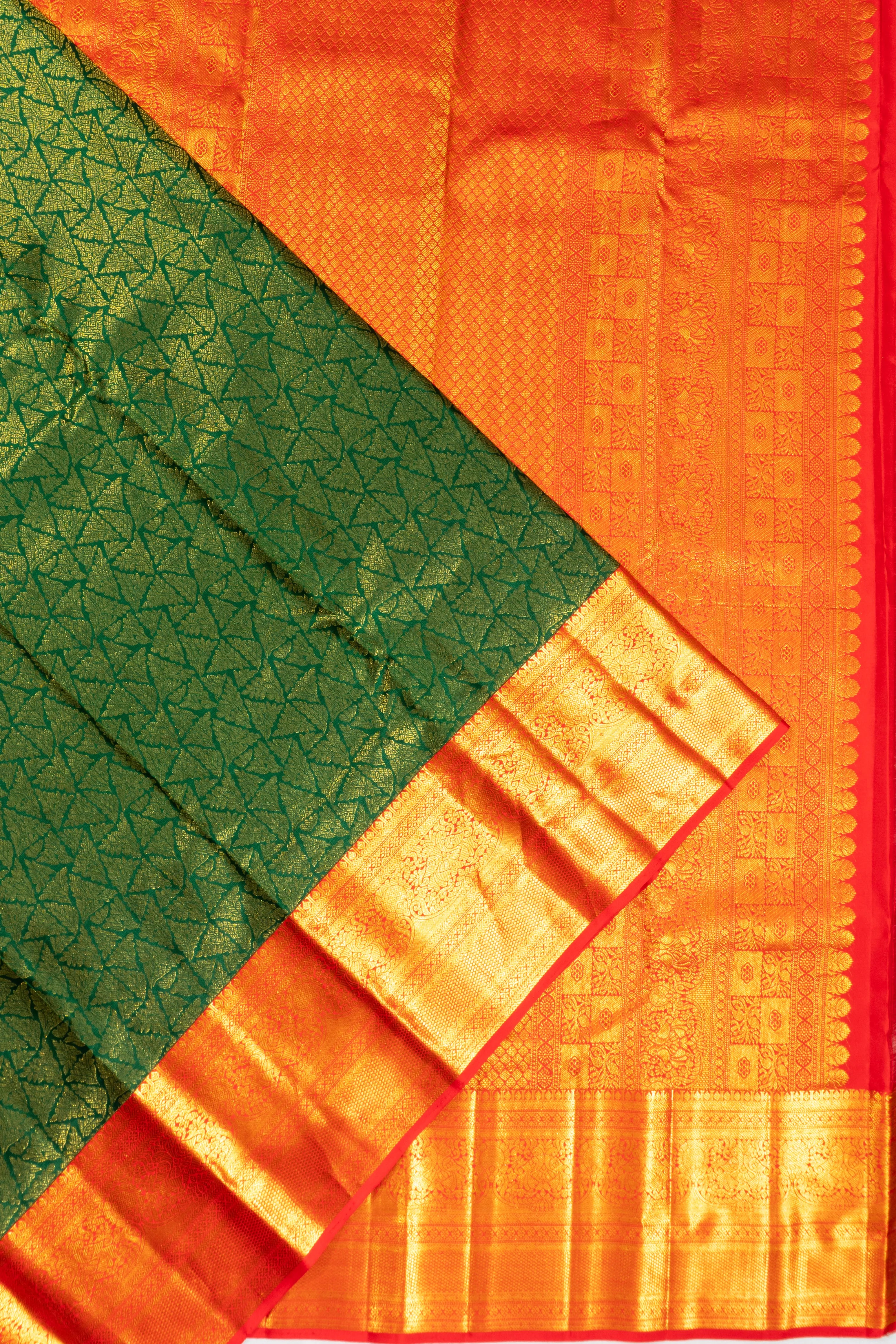 Kanchipuram Silk Brocade Dark Green Saree