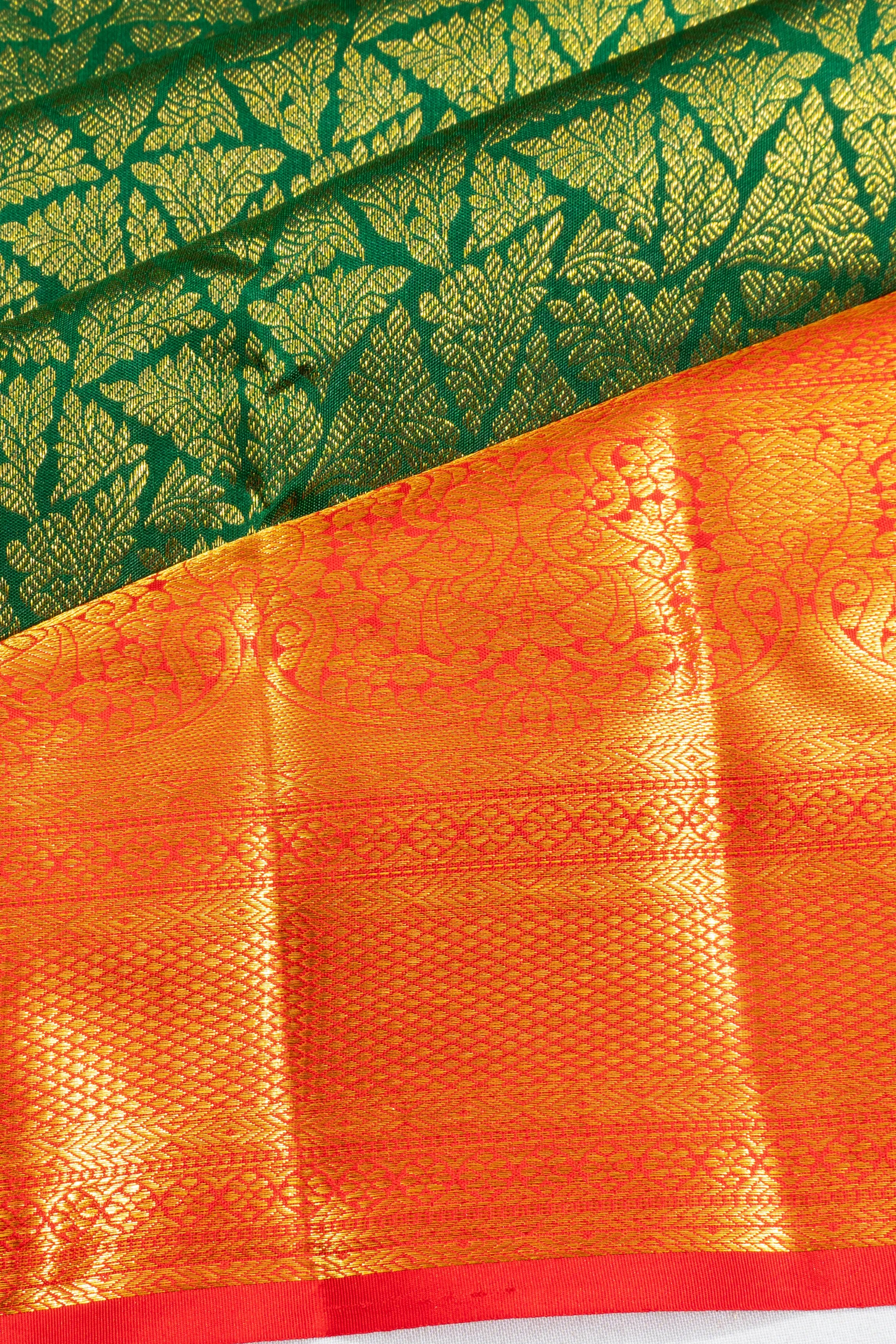 Kanchipuram Silk Brocade Dark Green Saree