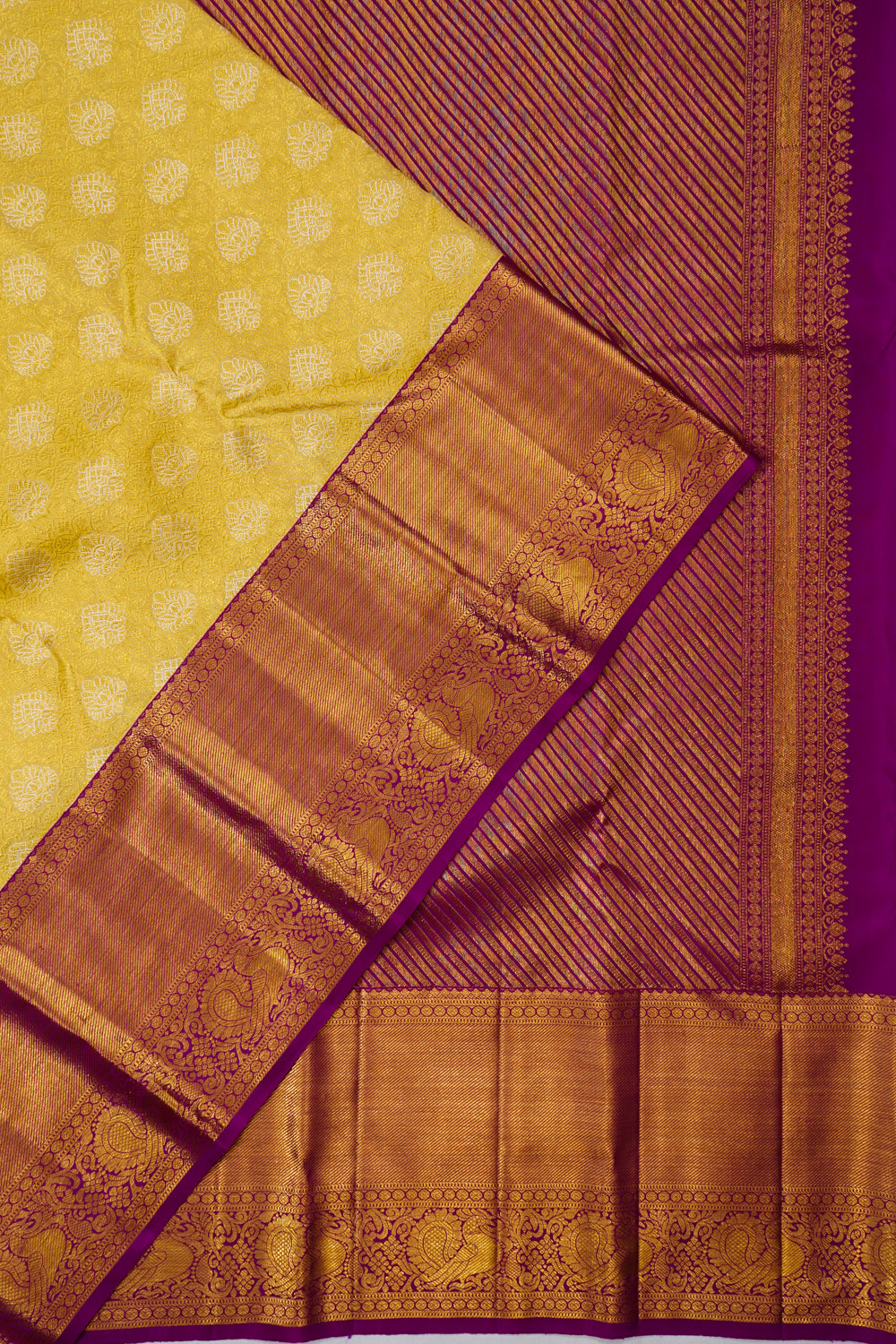 Kanchipuram Silk Brocade Yellow Saree