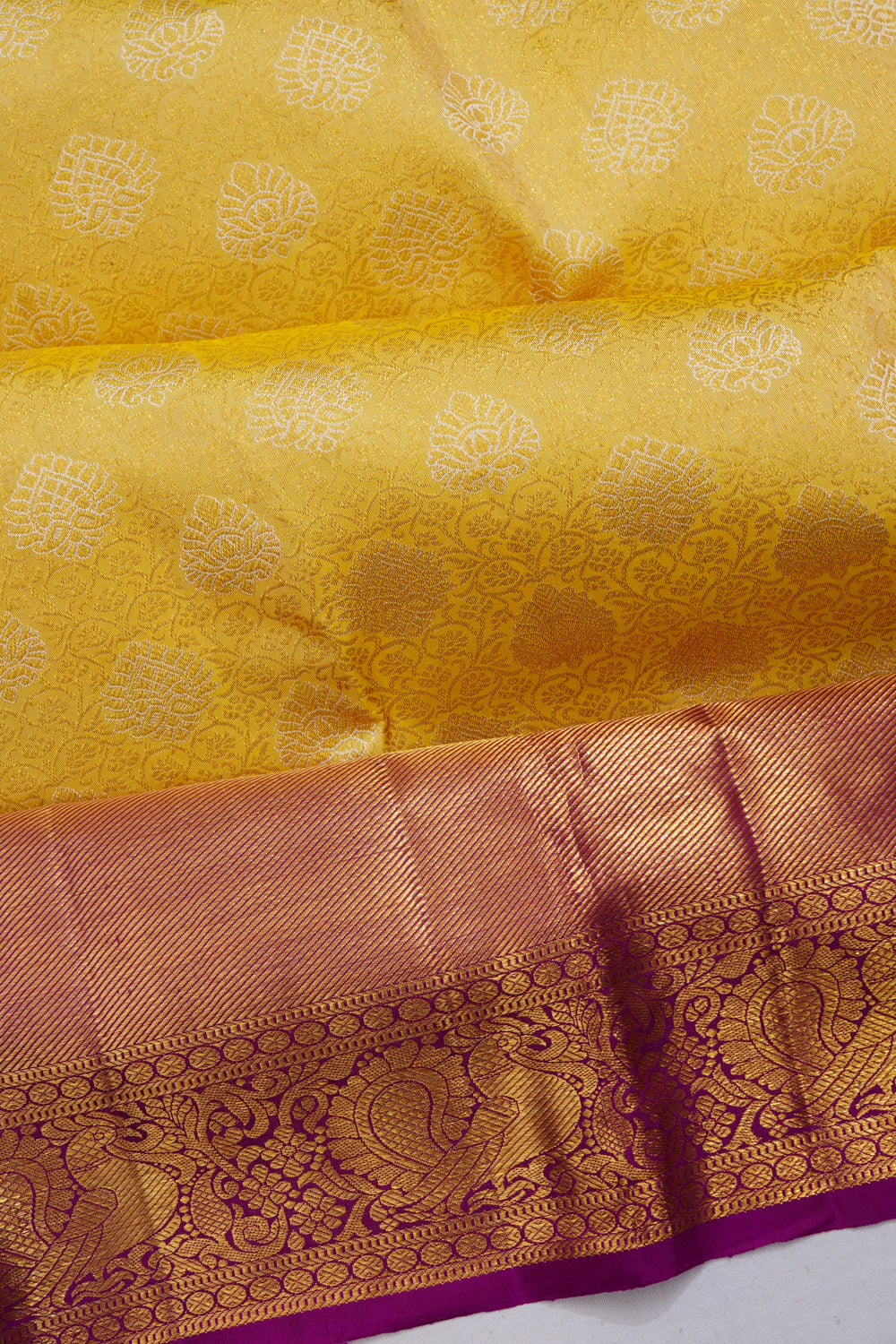 Kanchipuram Silk Brocade Yellow Saree