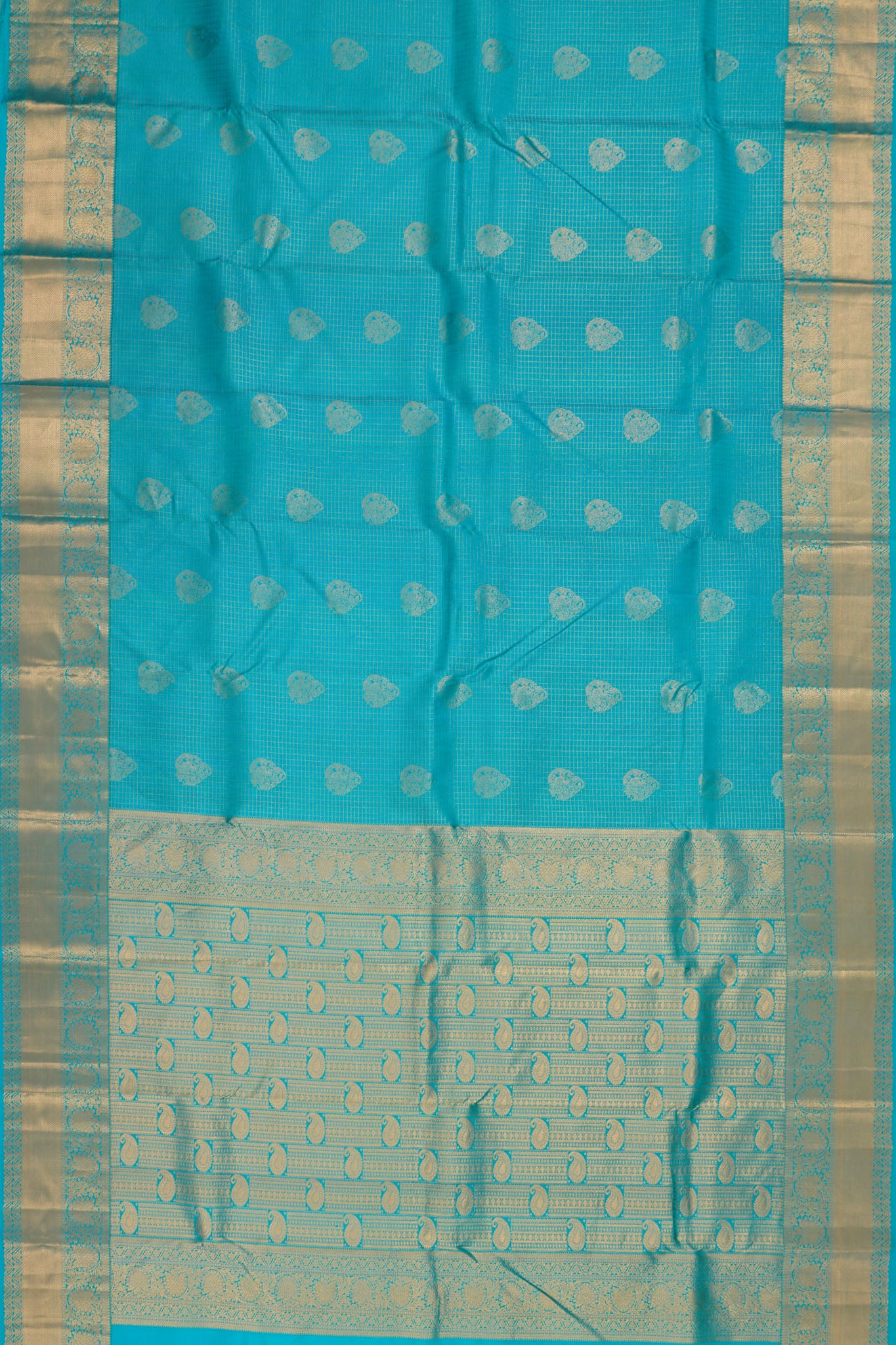 Taranga Kanchi Silk Checks And Butta Sky Blue Saree