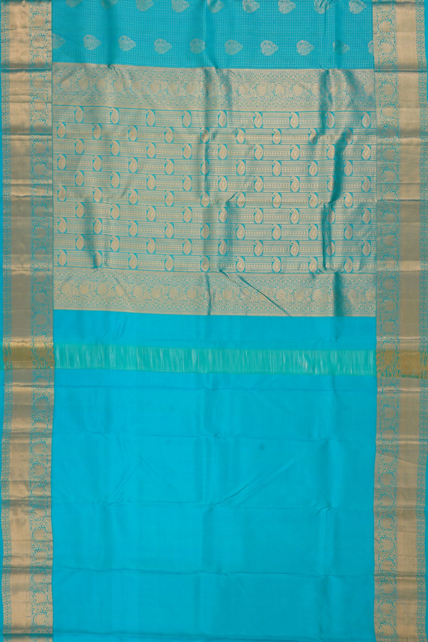Taranga Kanchi Silk Checks And Butta Sky Blue Saree