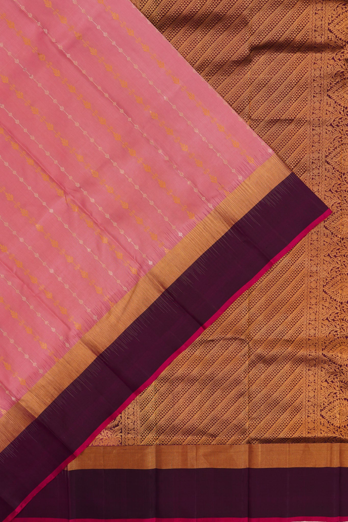 Taranga Kanchi Silk Vertical Lines Baby Pink Saree