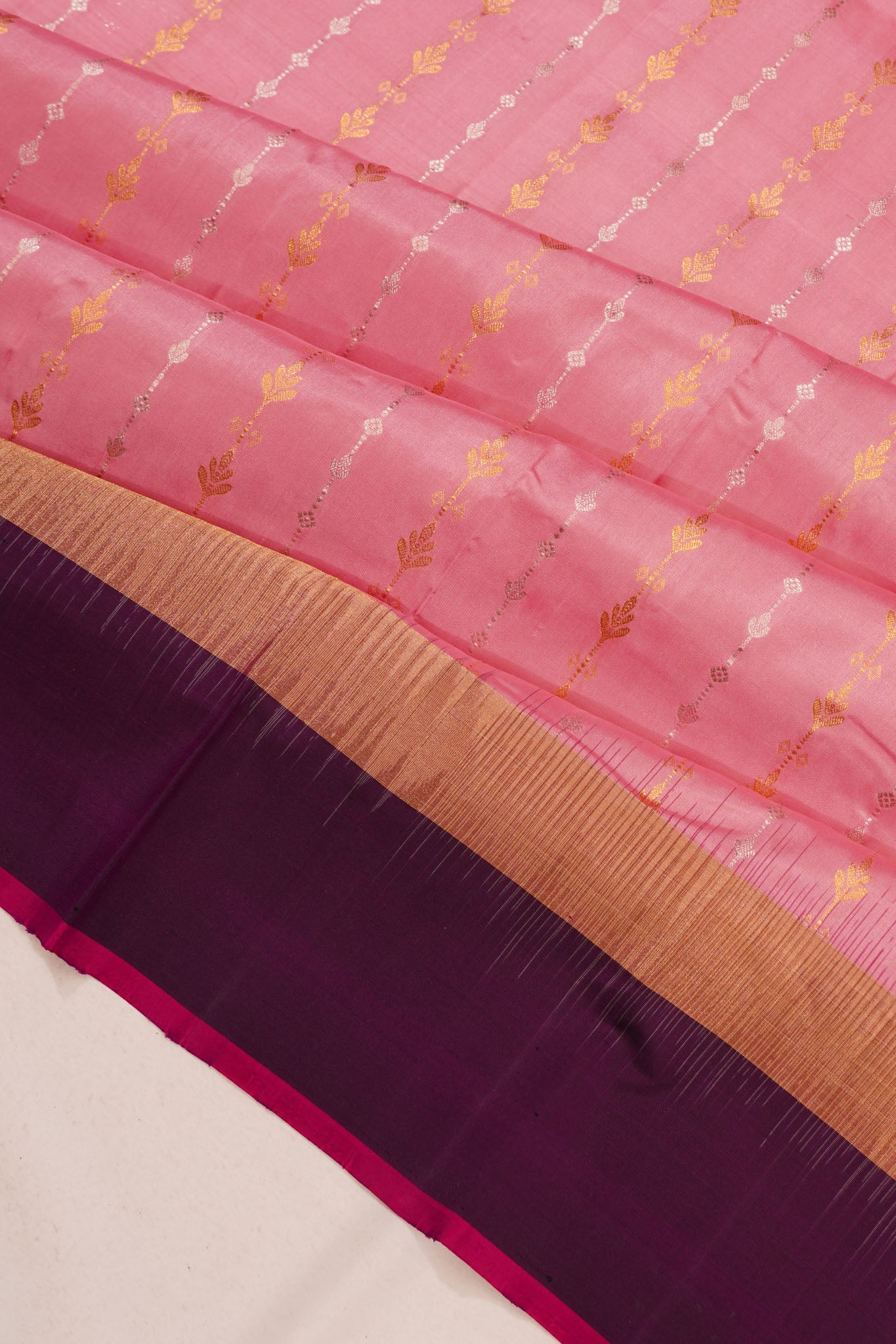 Taranga Kanchi Silk Vertical Lines Baby Pink Saree