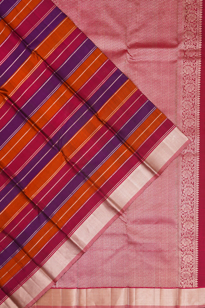 Kanchipuram Silk Horizontal Lines Multicolour Purple Saree