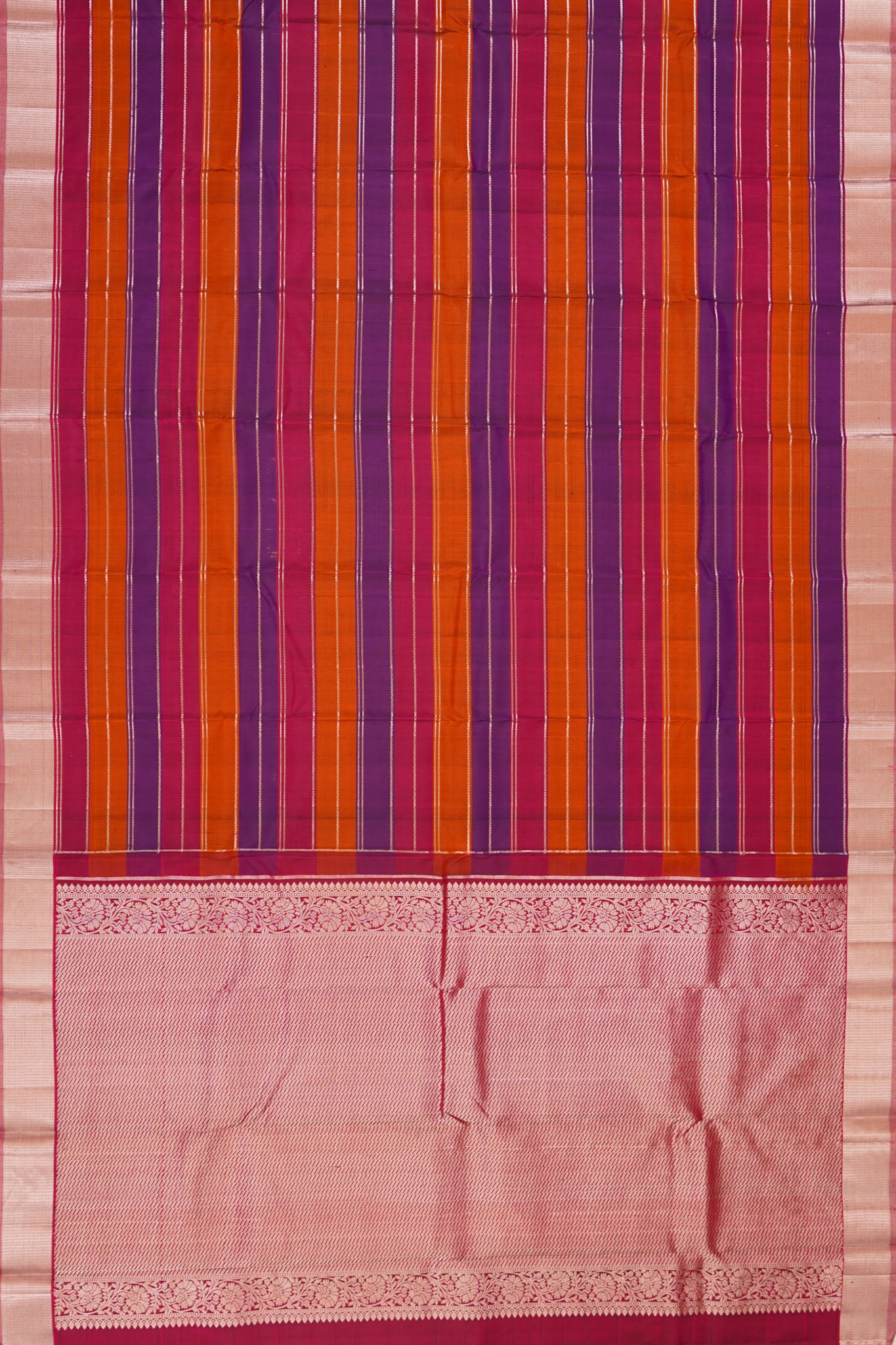 Kanchipuram Silk Horizontal Lines Multicolour Purple Saree