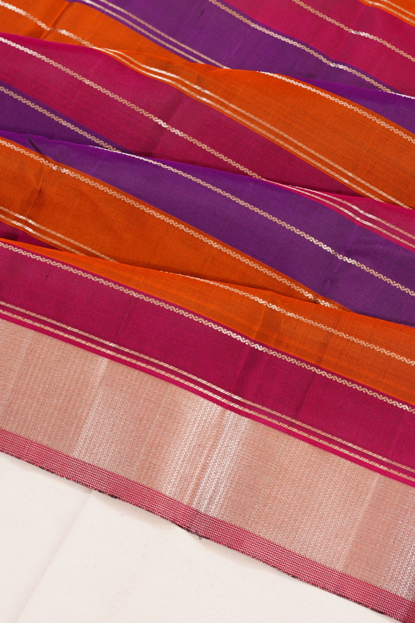 Kanchipuram Silk Horizontal Lines Multicolour Purple Saree