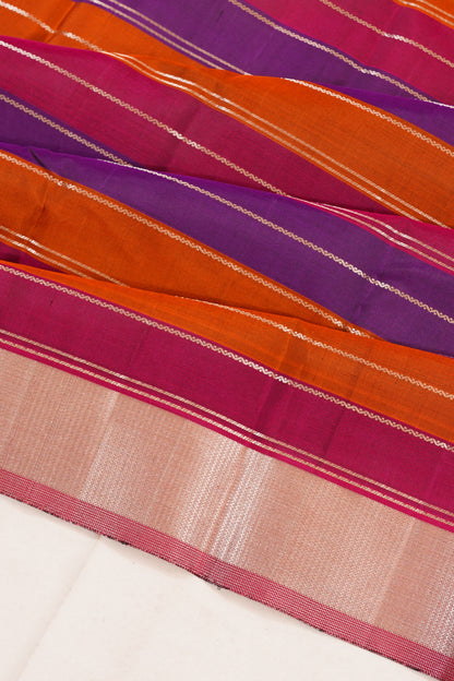 Kanchipuram Silk Horizontal Lines Multicolour Purple Saree