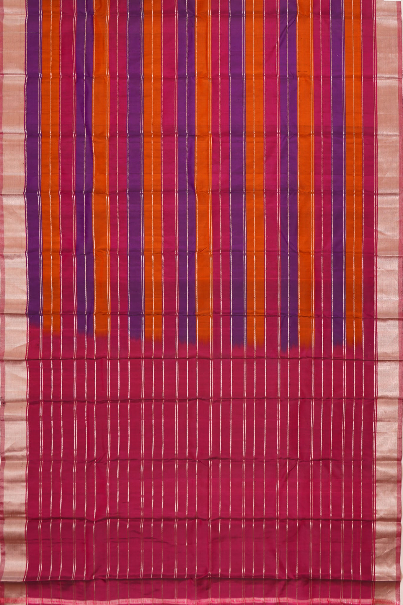 Kanchipuram Silk Horizontal Lines Multicolour Purple Saree