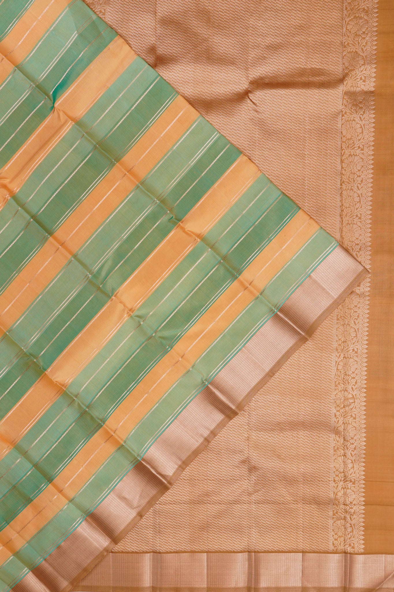 Kanchipuram Silk Horizontal Lines Multicolour Green Saree