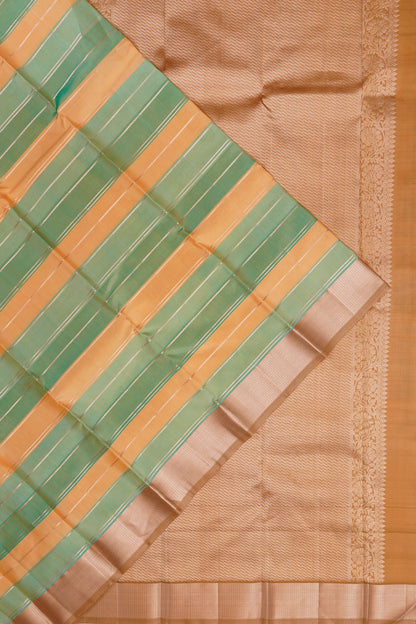 Kanchipuram Silk Horizontal Lines Multicolour Green Saree