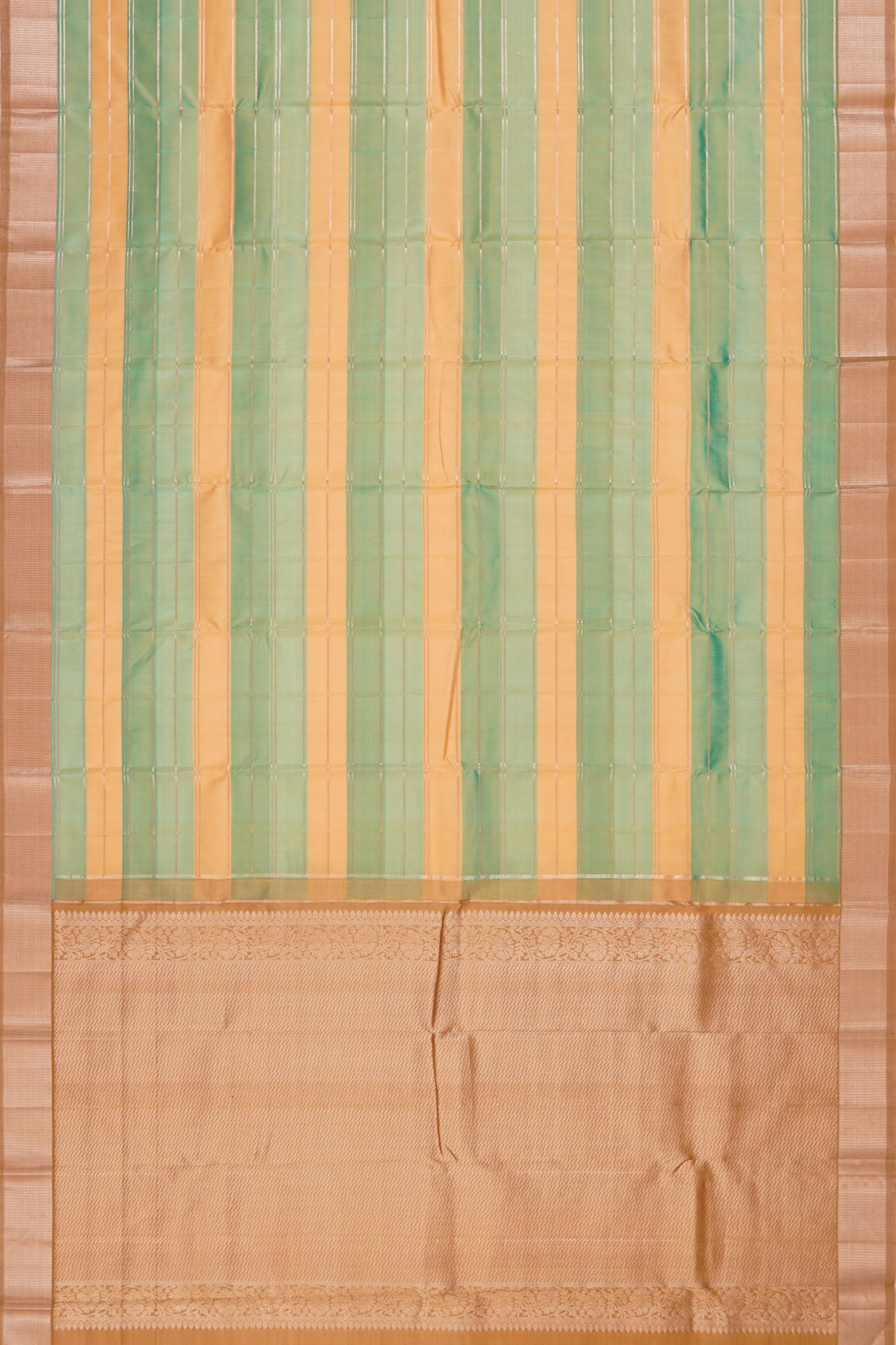 Kanchipuram Silk Horizontal Lines Multicolour Green Saree