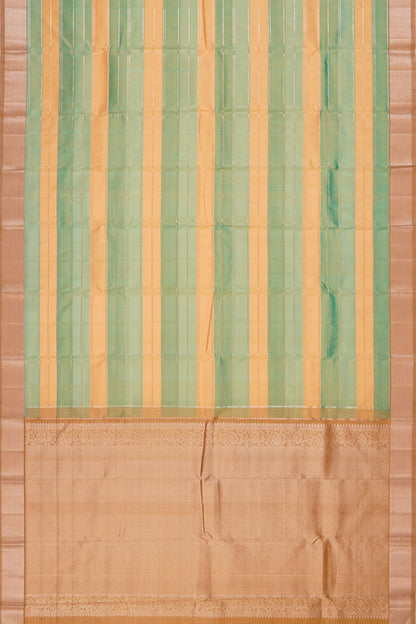 Kanchipuram Silk Horizontal Lines Multicolour Green Saree