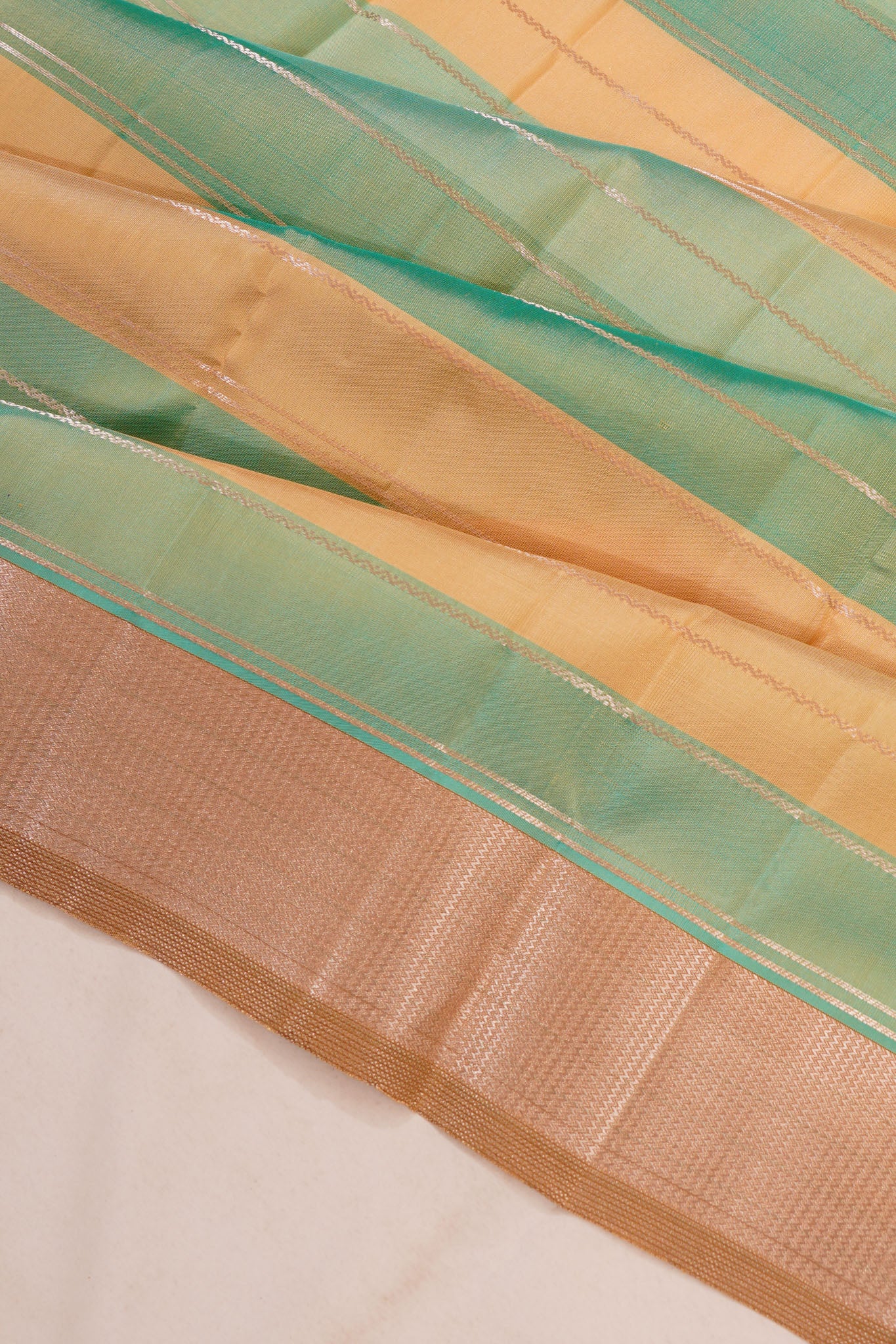 Kanchipuram Silk Horizontal Lines Multicolour Green Saree