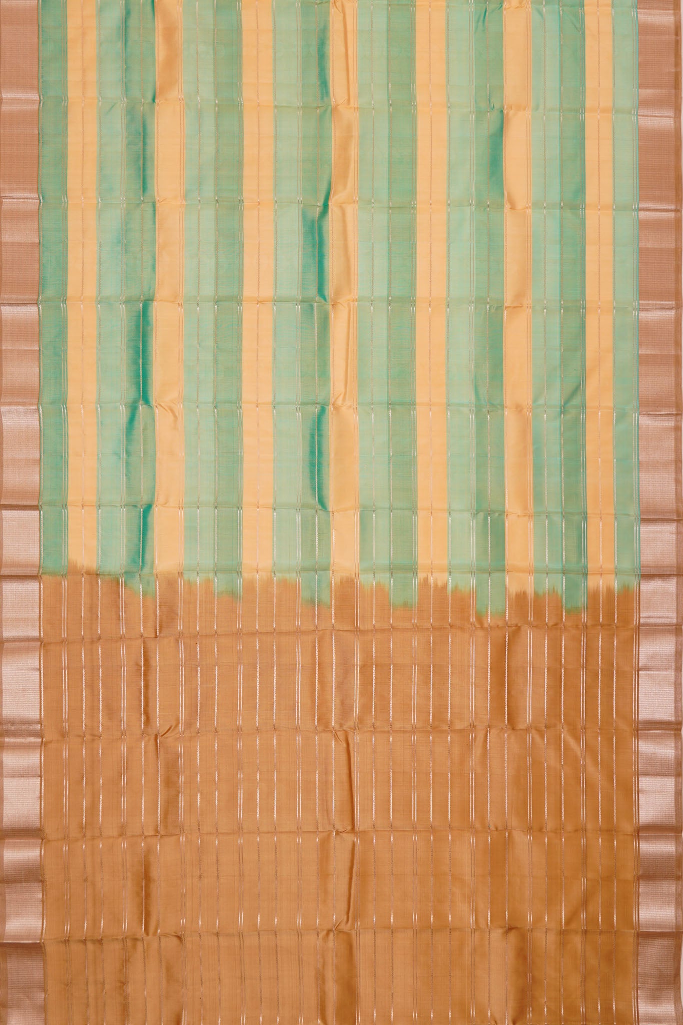 Kanchipuram Silk Horizontal Lines Multicolour Green Saree