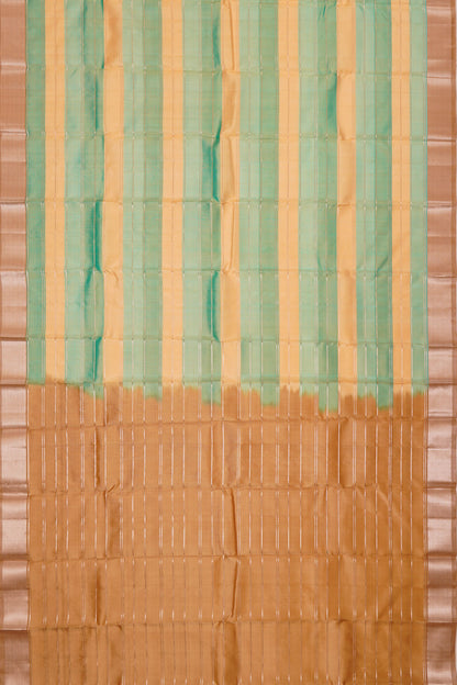 Kanchipuram Silk Horizontal Lines Multicolour Green Saree