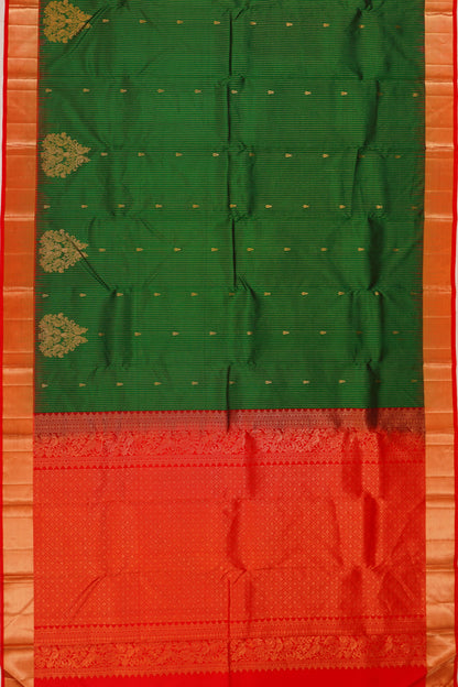 Taranga Kanchi Silk Vertical Lines And Butta Dark Green Saree