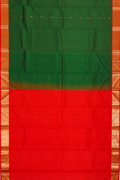 Taranga Kanchi Silk Vertical Lines And Butta Dark Green Saree