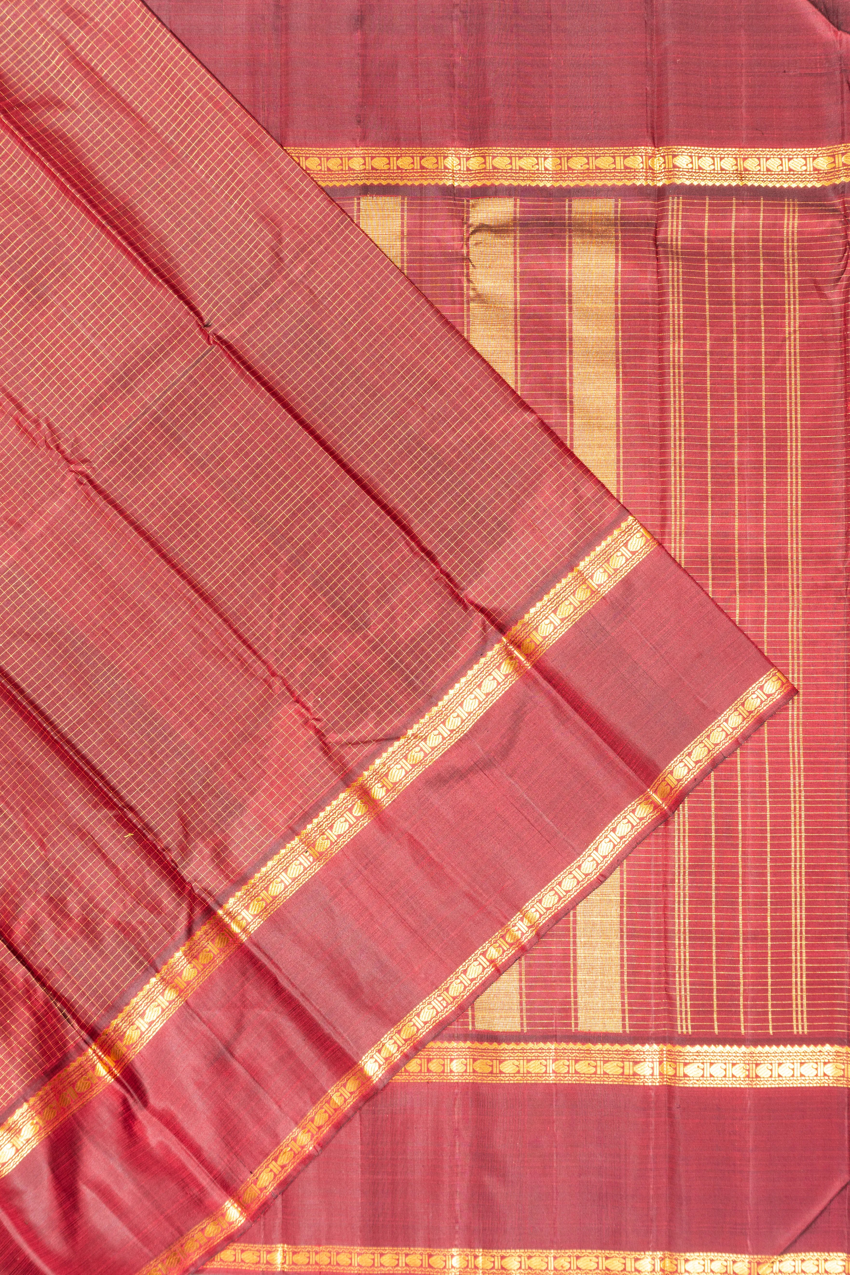 Kanchipuram Silk Checks Maroon Saree