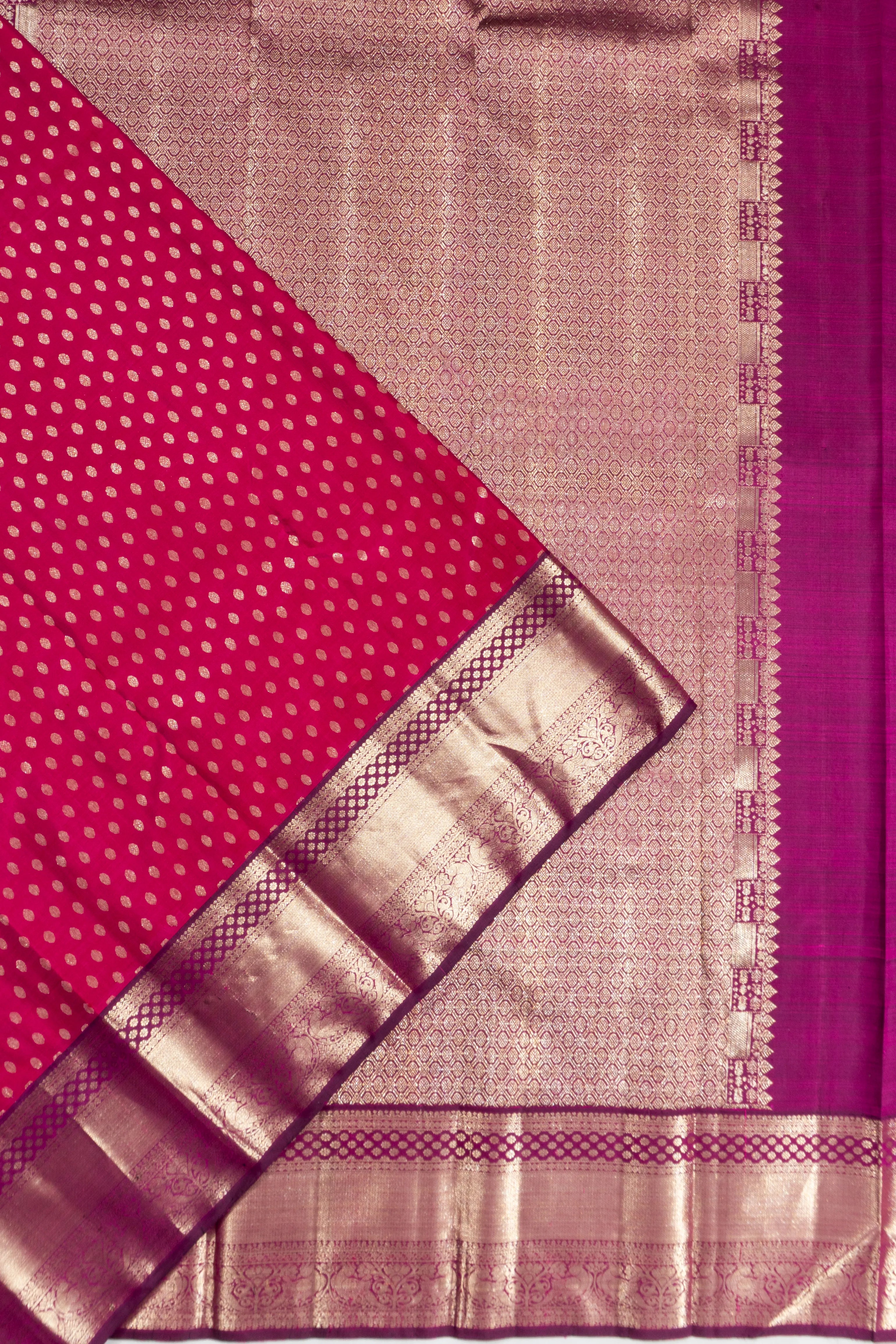 Kanchipuram Silk Brocade Rani Pink Saree