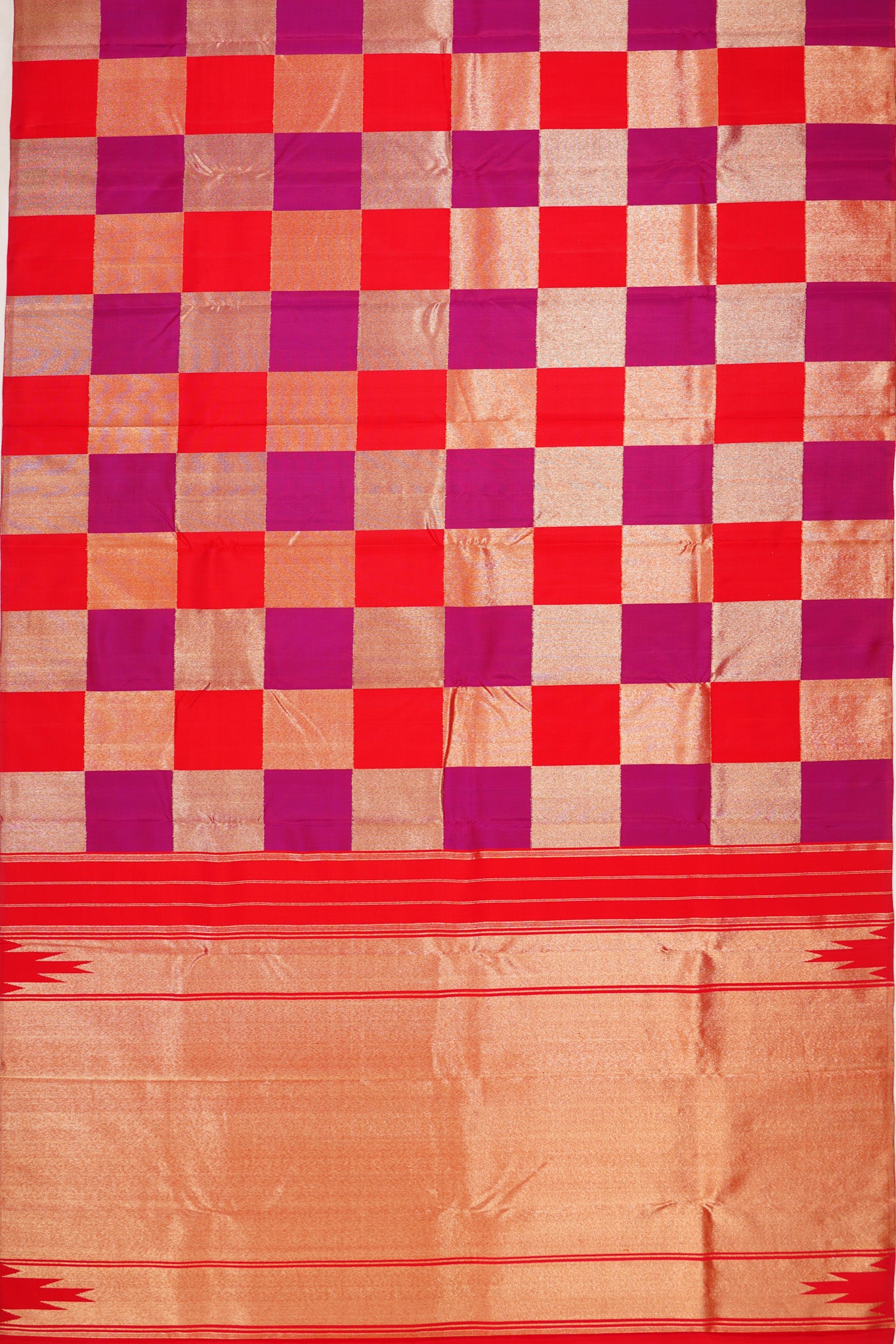 Kanchipuram Silk Checks Multicilour Red Saree