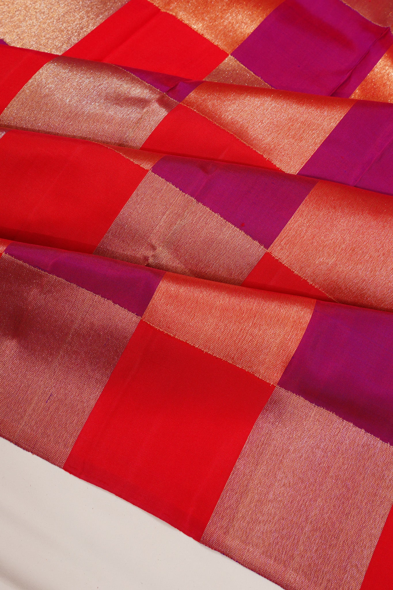 Kanchipuram Silk Checks Multicilour Red Saree