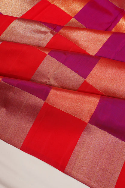 Kanchipuram Silk Checks Multicilour Red Saree