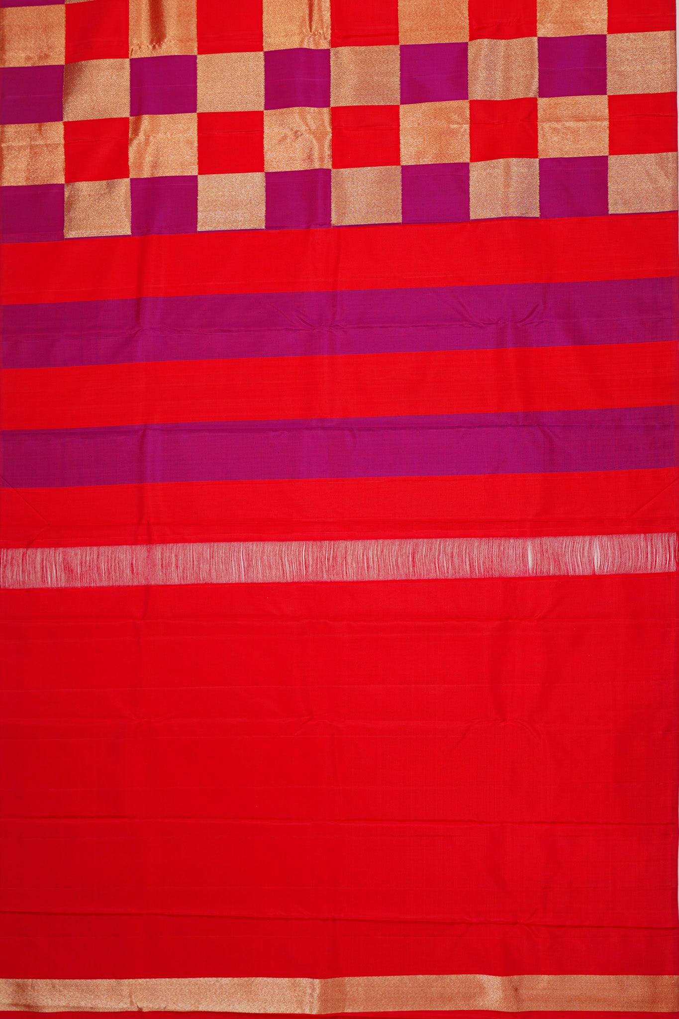 Kanchipuram Silk Checks Multicilour Red Saree