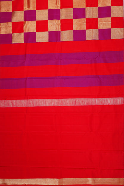 Kanchipuram Silk Checks Multicilour Red Saree