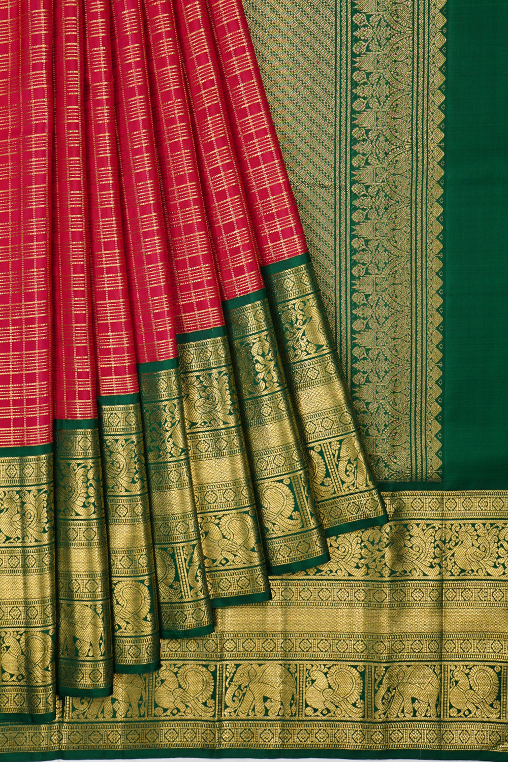 Kanchipuram Silk Checks Pink Saree