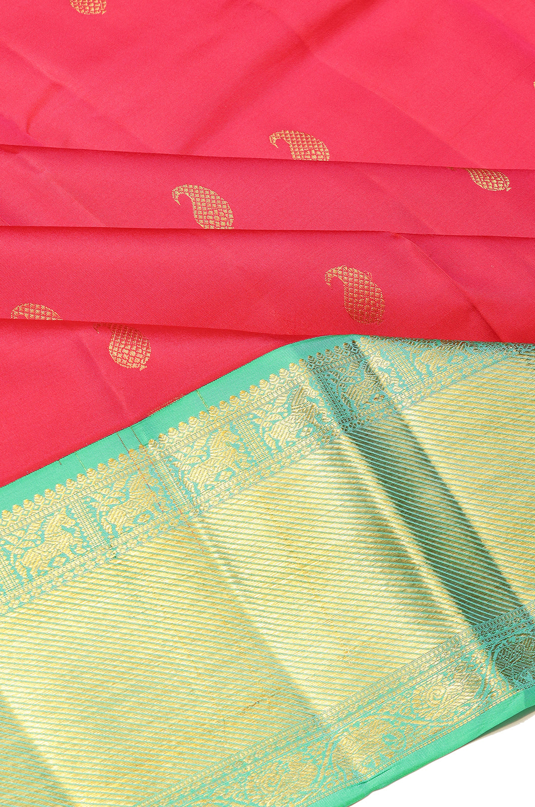 Kanchipuram Silk Butta Pink Saree With Ganga Jamuna Border