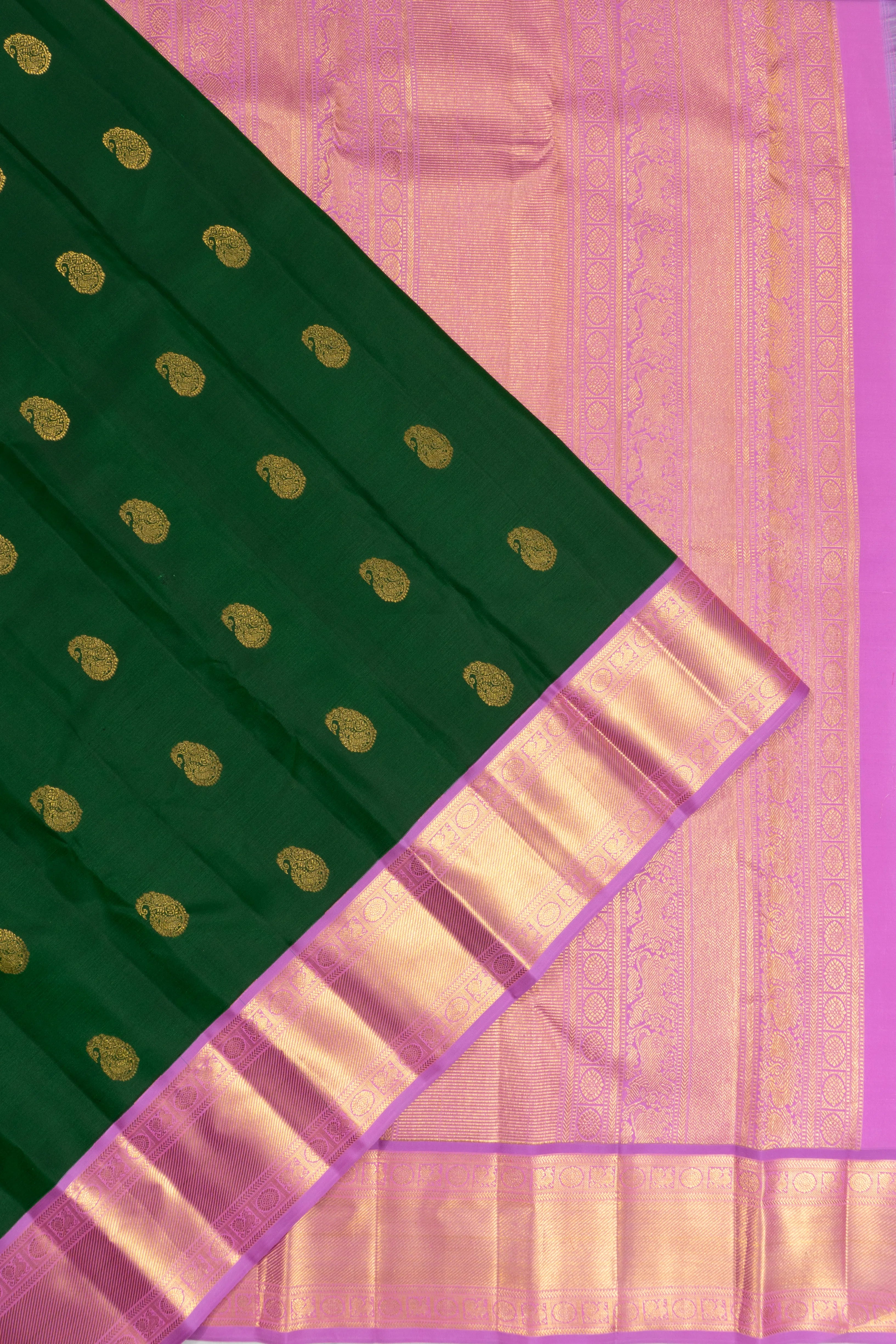 Kanchipuram Silk Butta Bottle Green Saree