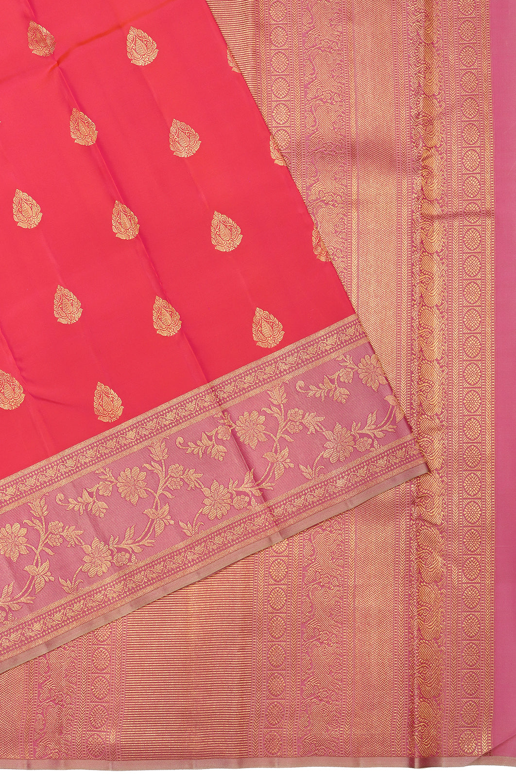 Kanchipuram Silk Butta Redish Pink Saree